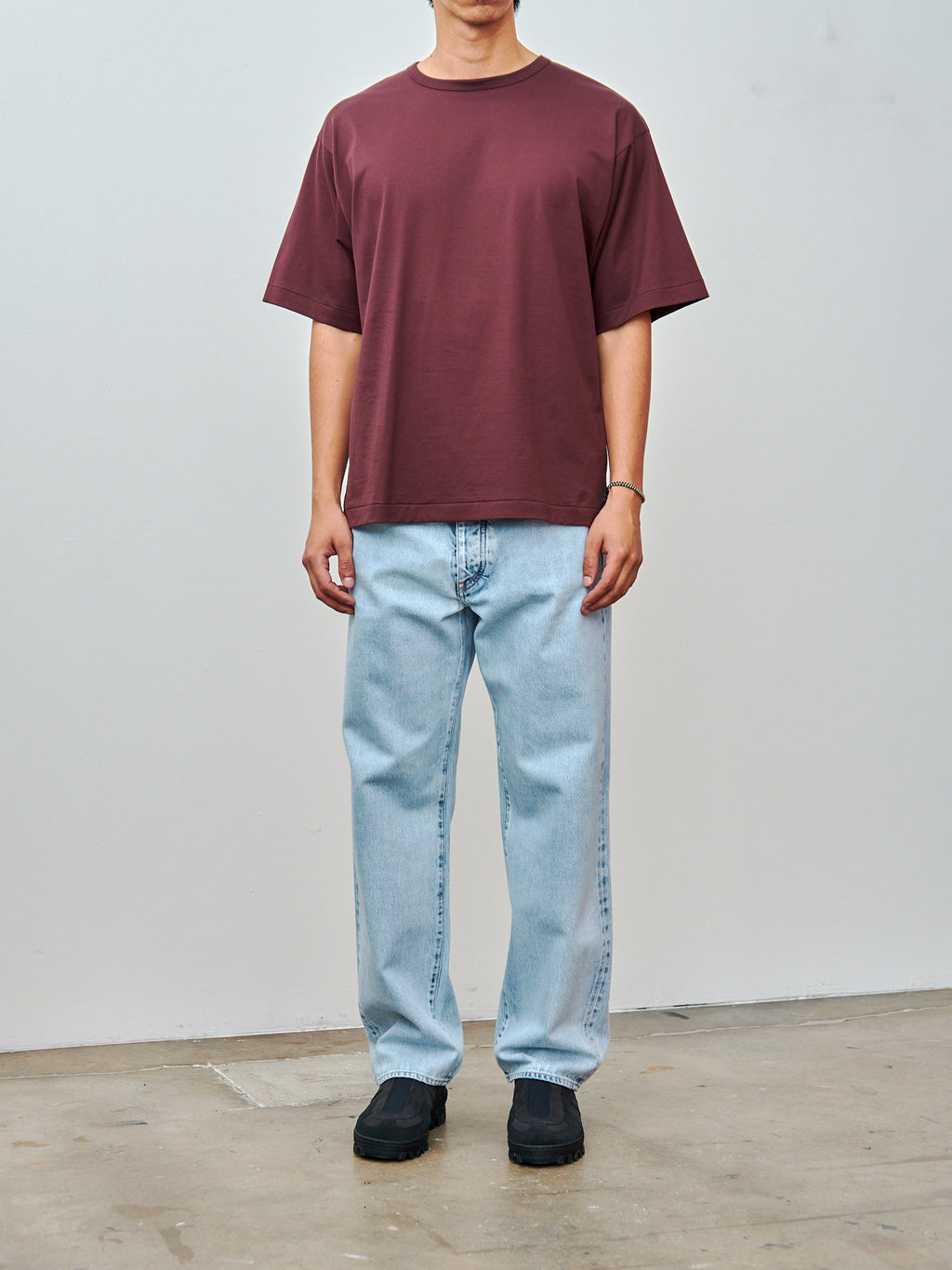 Namu Shop - Kaptain Sunshine Suvin Suede Tenjiku Half Sleeve Tee - Burgundy