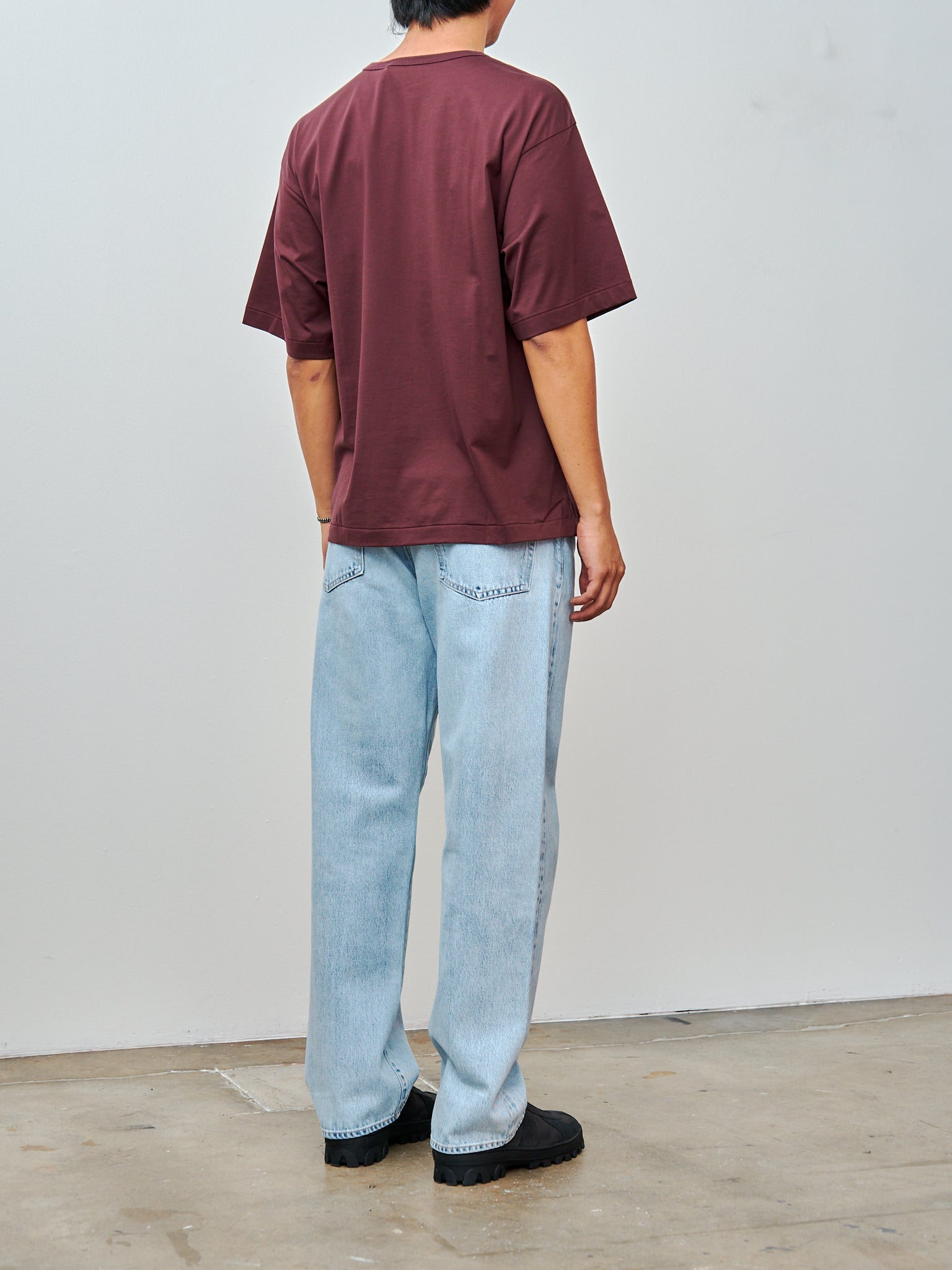 Namu Shop - Kaptain Sunshine Suvin Suede Tenjiku Half Sleeve Tee - Burgundy