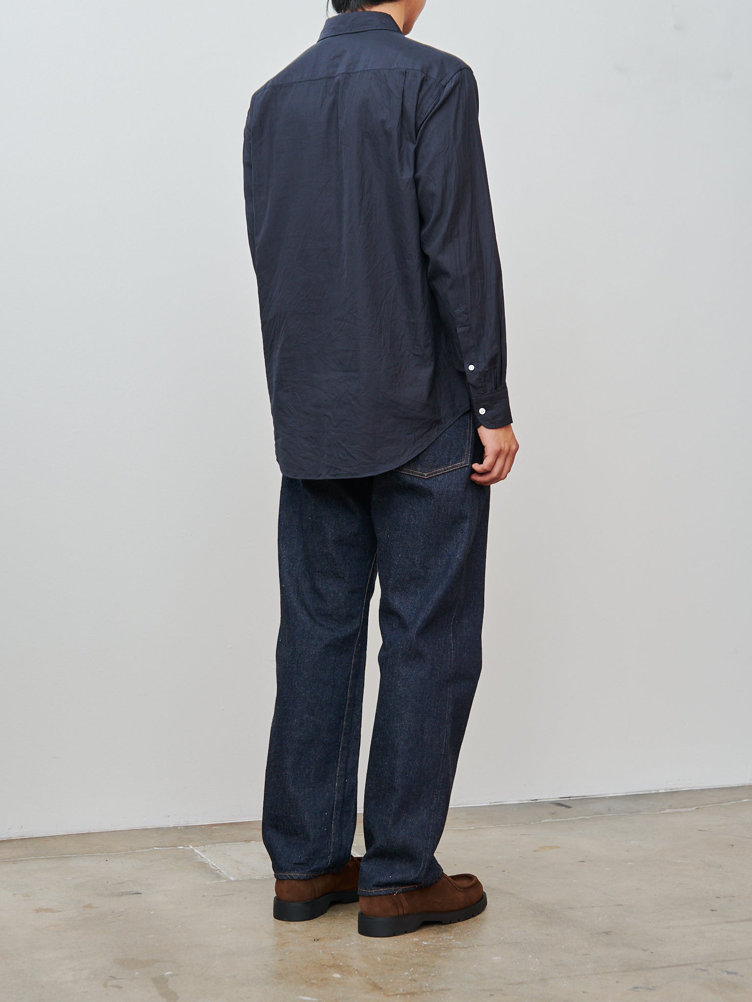 Namu Shop - Kaptain Sunshine Semi Spread Collar Shirt - Navy Cotton Silk