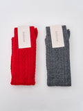 Namu Shop - Babaco Lacy Knee High Socks - Charcoal, Red