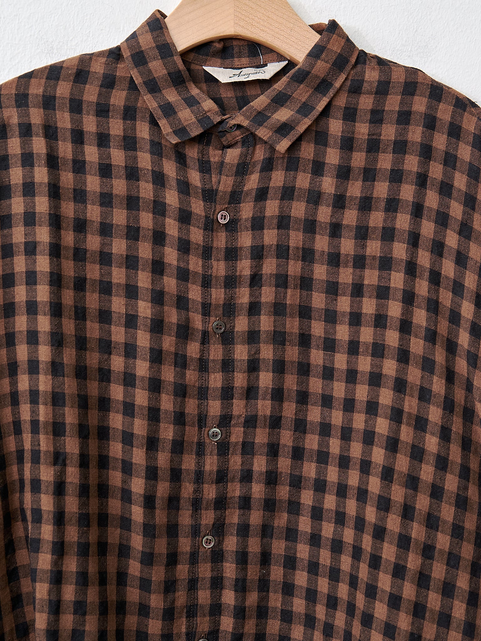 Namu Shop - Ichi Antiquites Linen Gingham Check Shirt - Brown