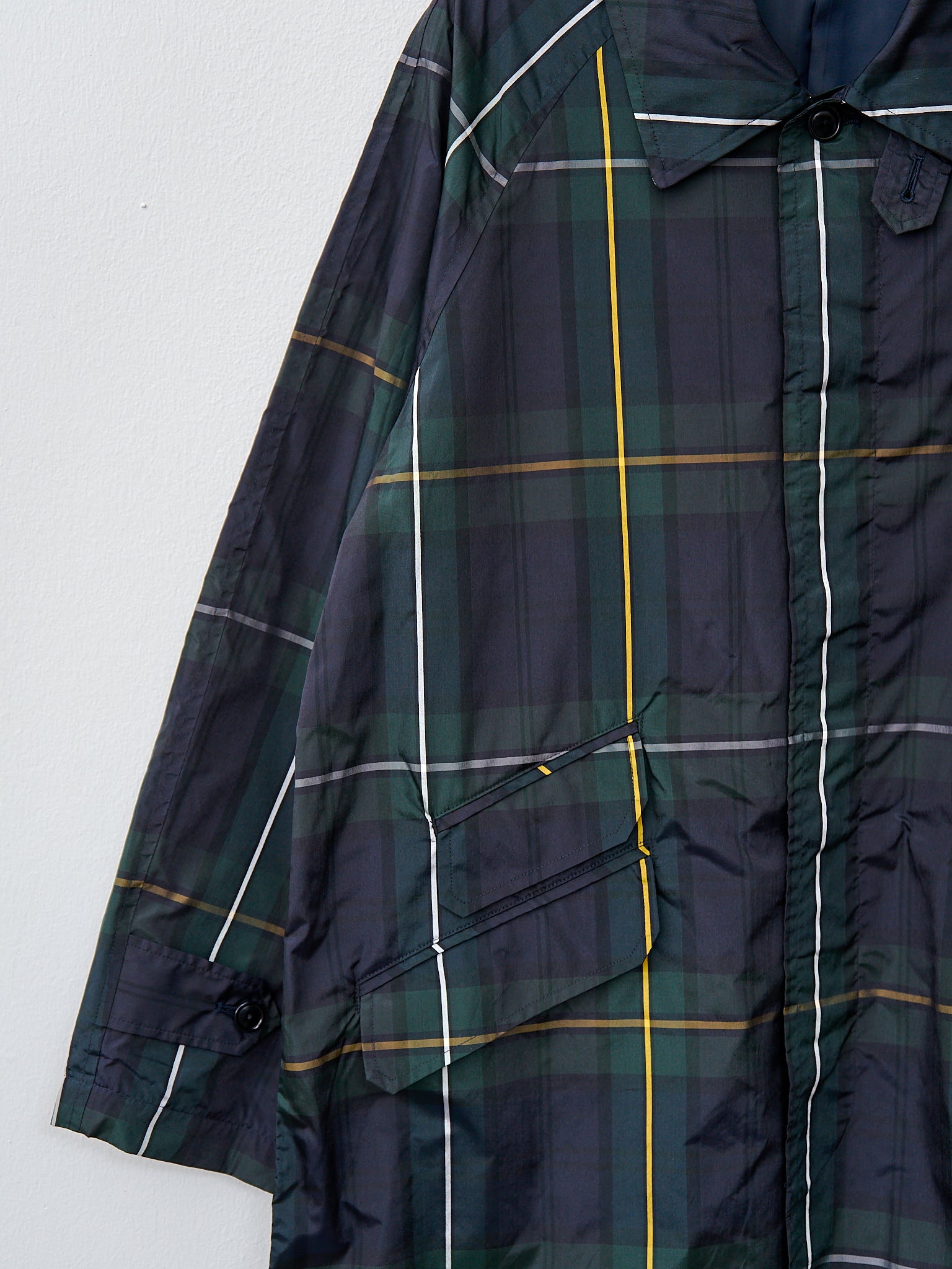 Namu Shop - ts(s) Tartan Plaid Fly Front Raglan Sleeve Coat - Navy