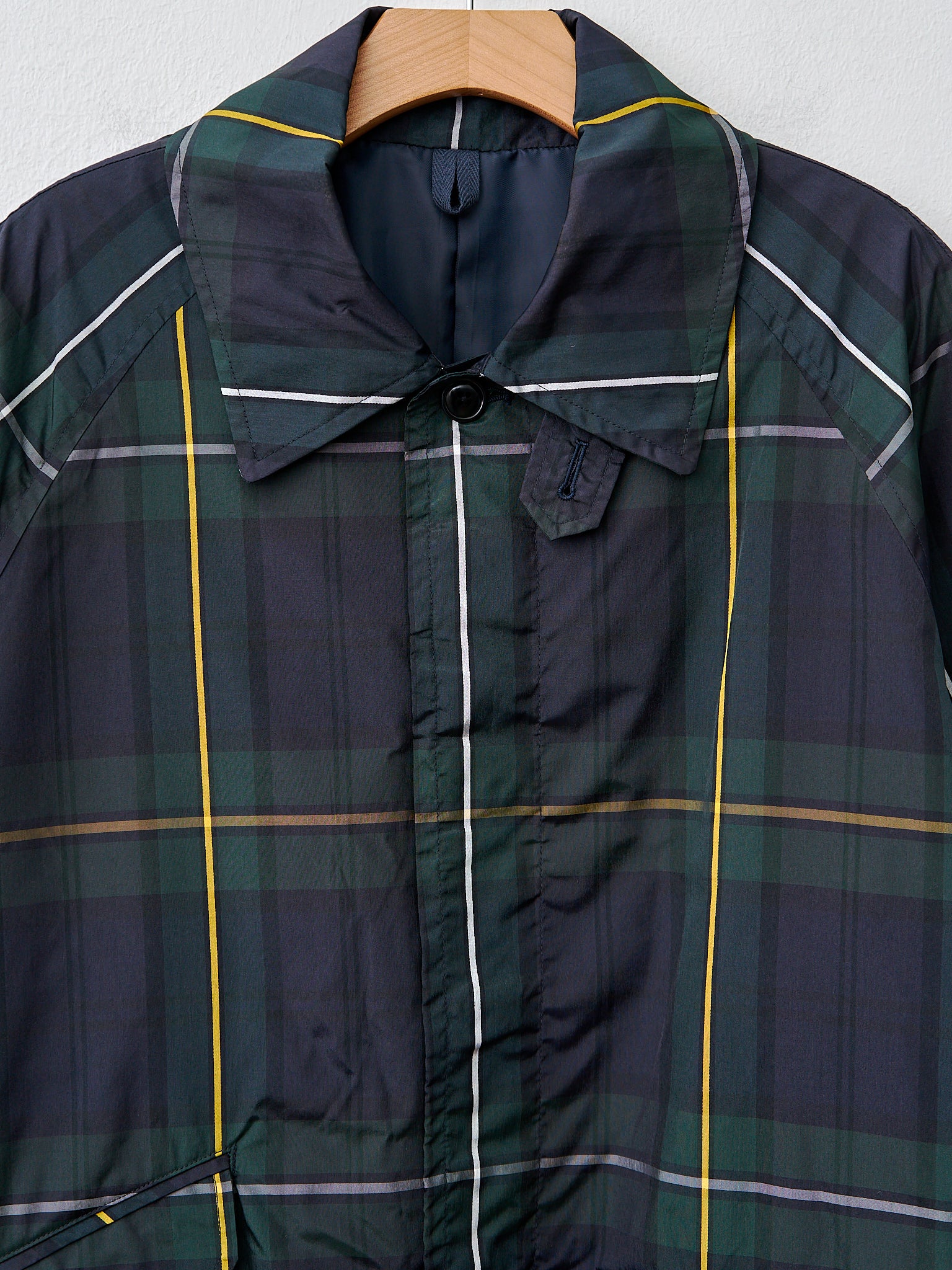 Namu Shop - ts(s) Tartan Plaid Fly Front Raglan Sleeve Coat - Navy
