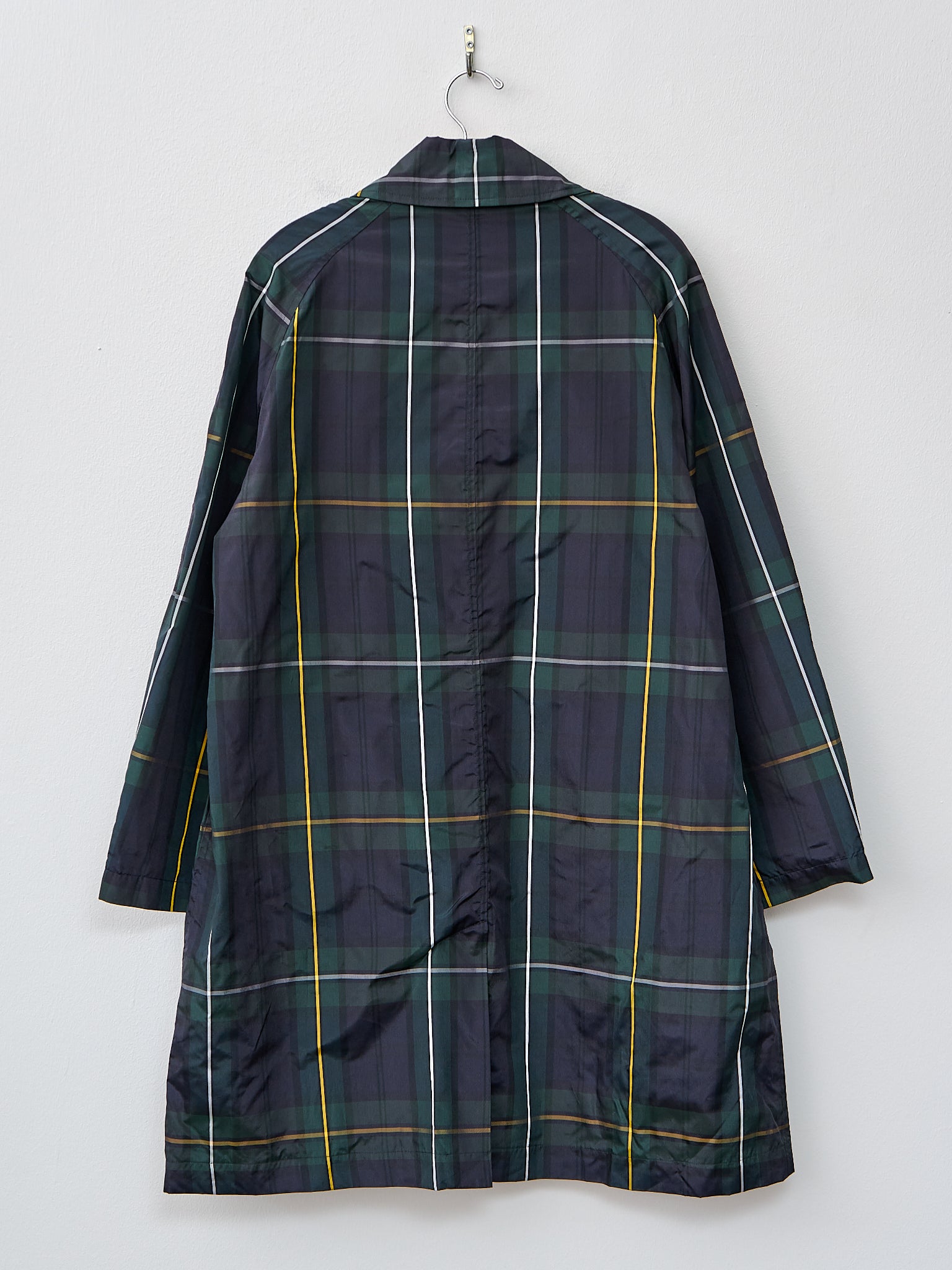 Namu Shop - ts(s) Tartan Plaid Fly Front Raglan Sleeve Coat - Navy