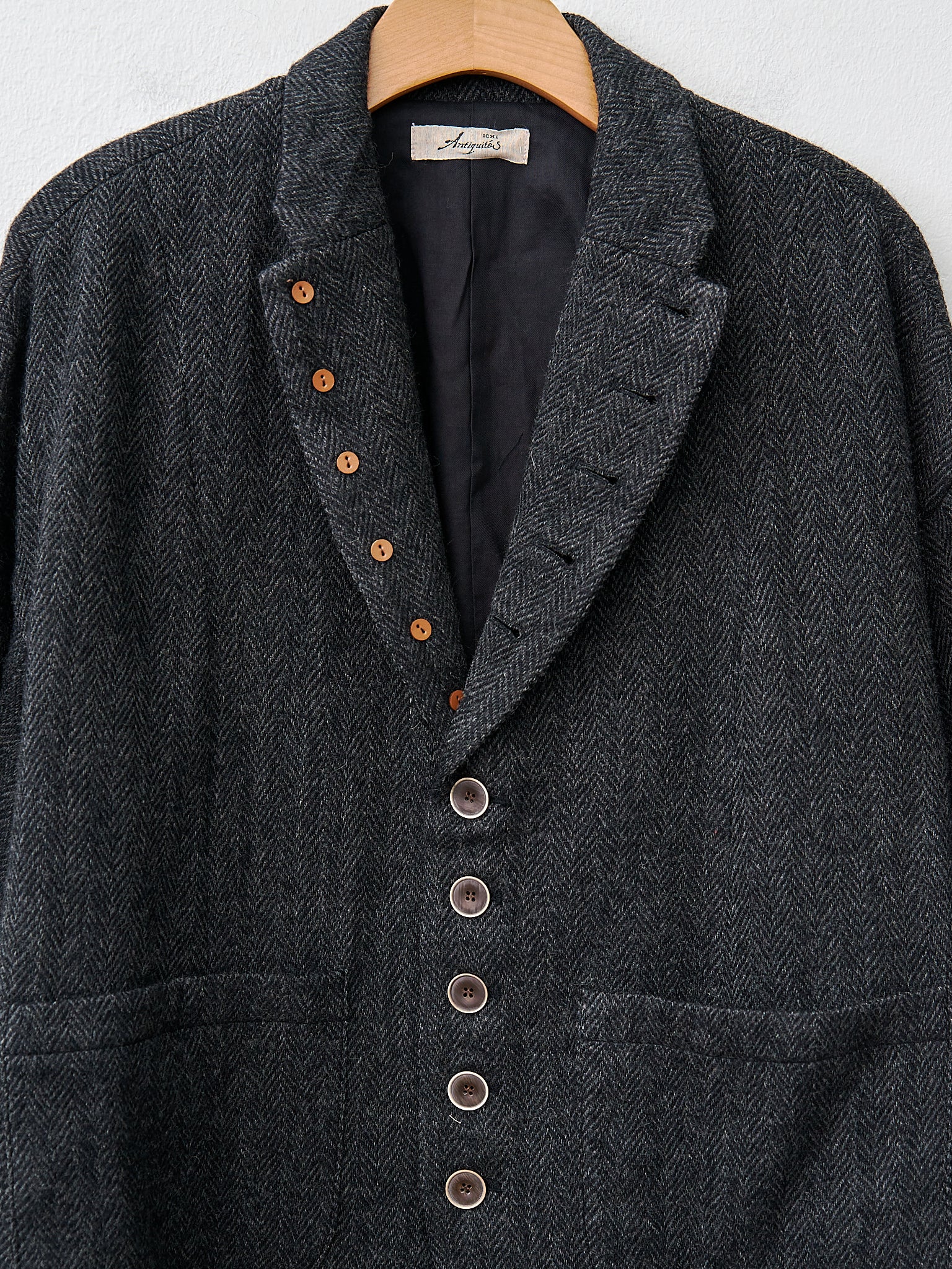Namu Shop - Ichi Antiquites Wool Herringbone Jacket - Black