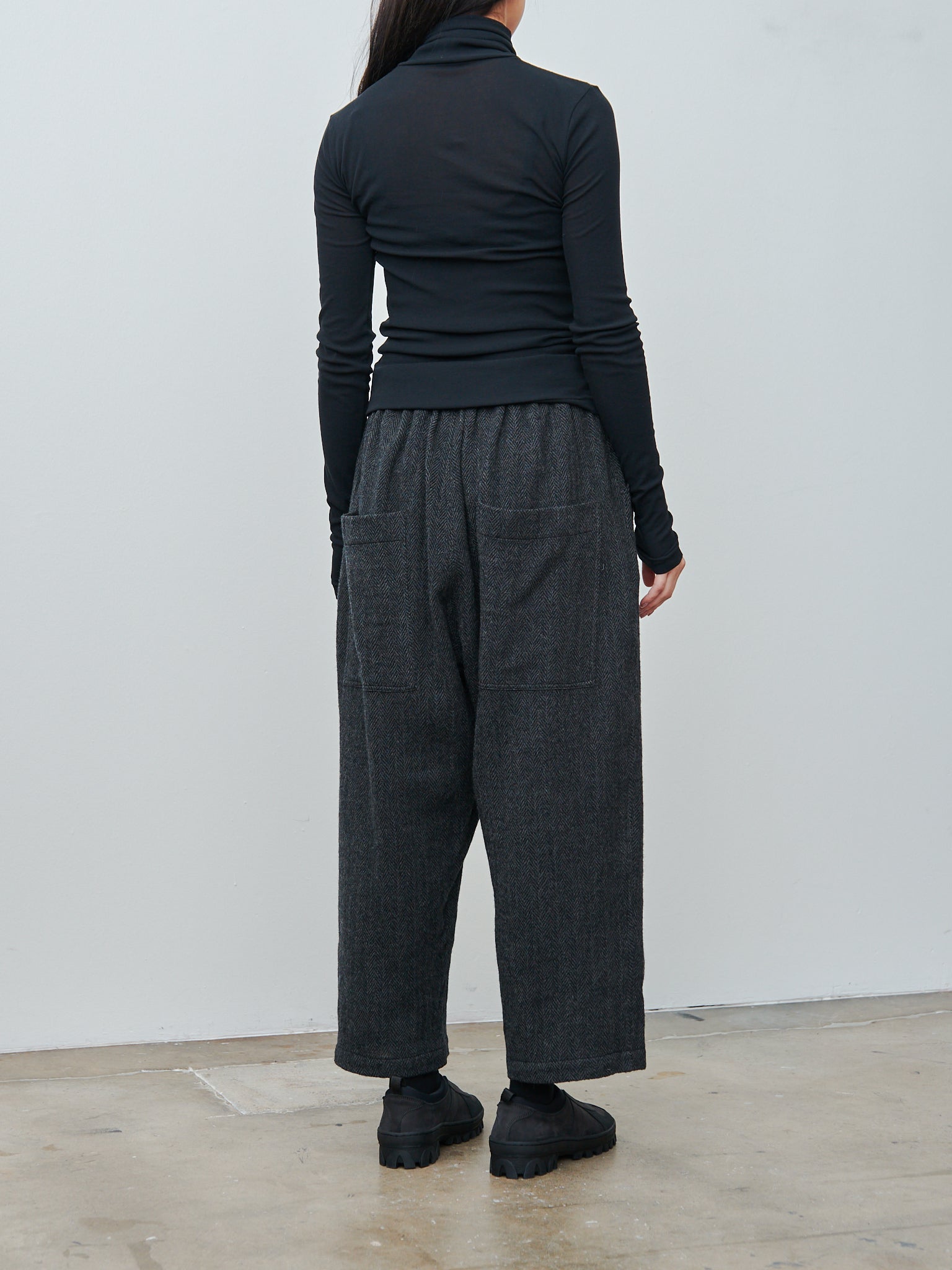 Namu Shop - Ichi Antiquites Wool Herringbone Pants - Black