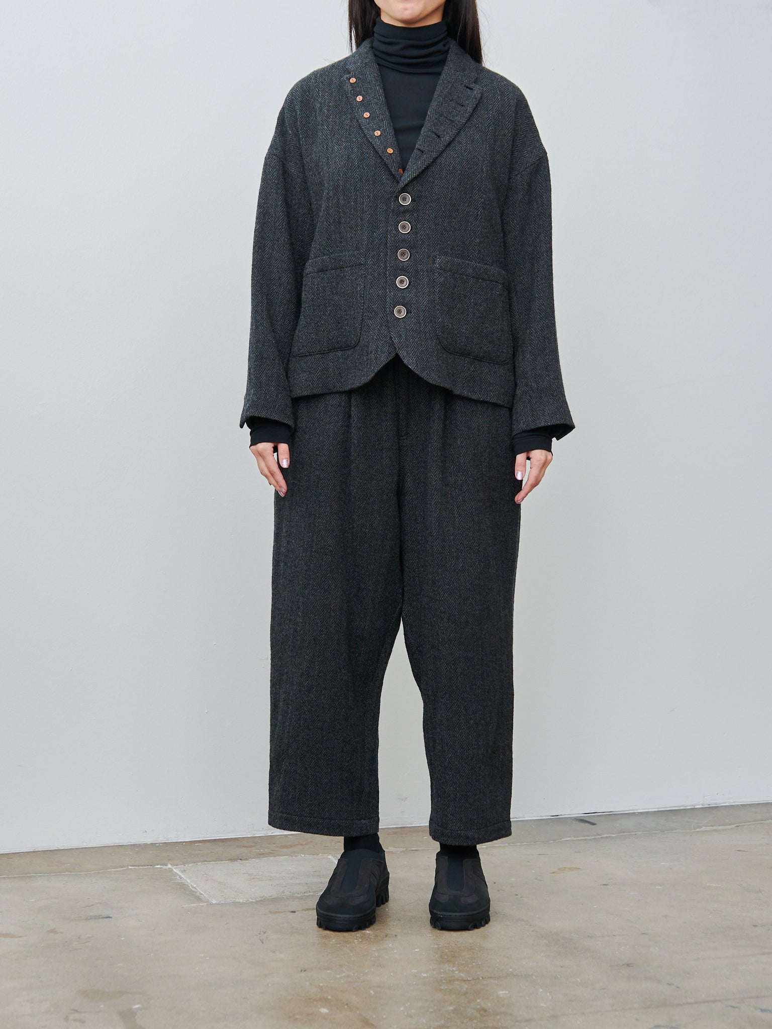 Namu Shop - Ichi Antiquites Wool Herringbone Pants - Black