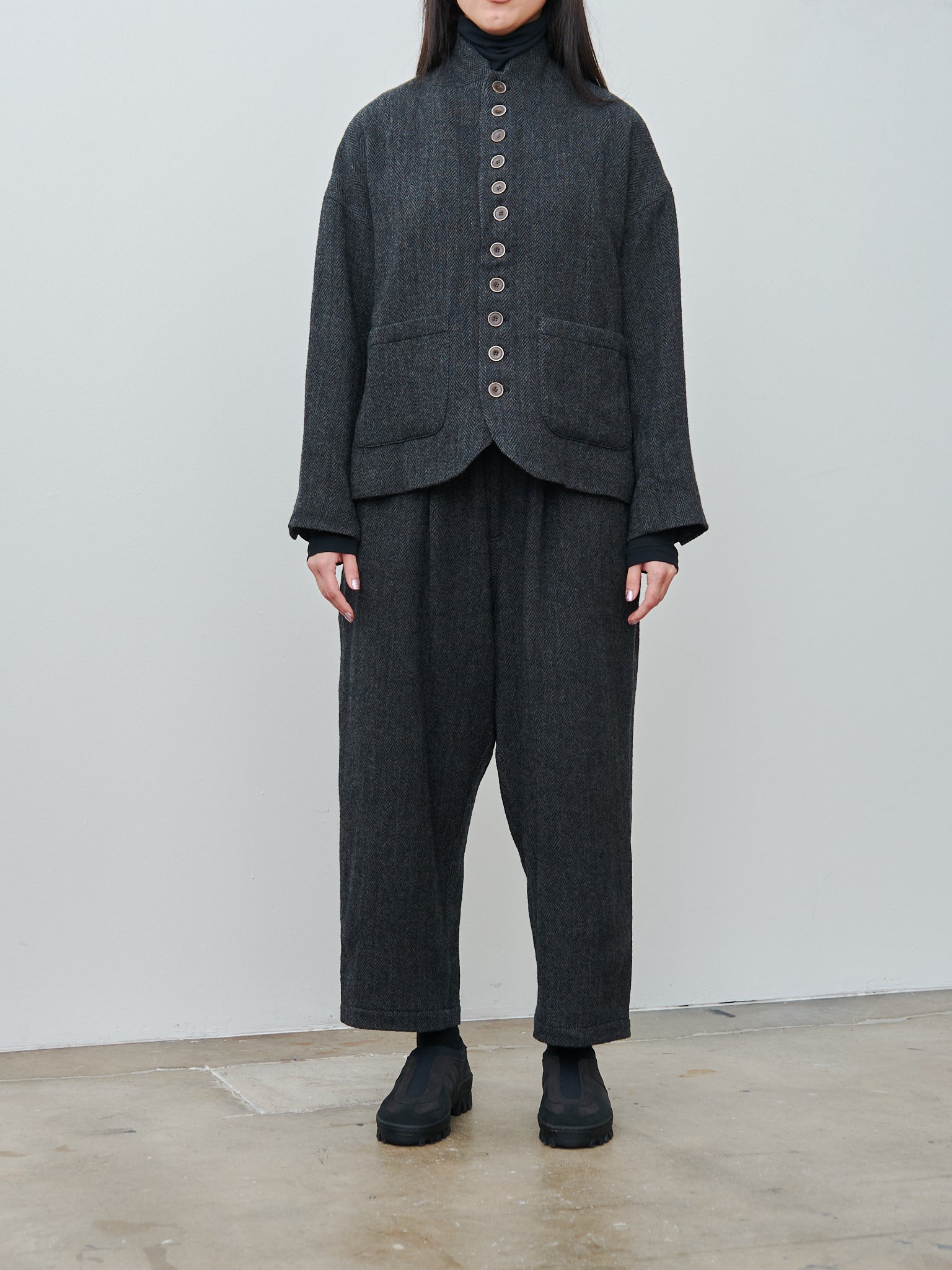 Namu Shop - Ichi Antiquites Wool Herringbone Jacket - Black