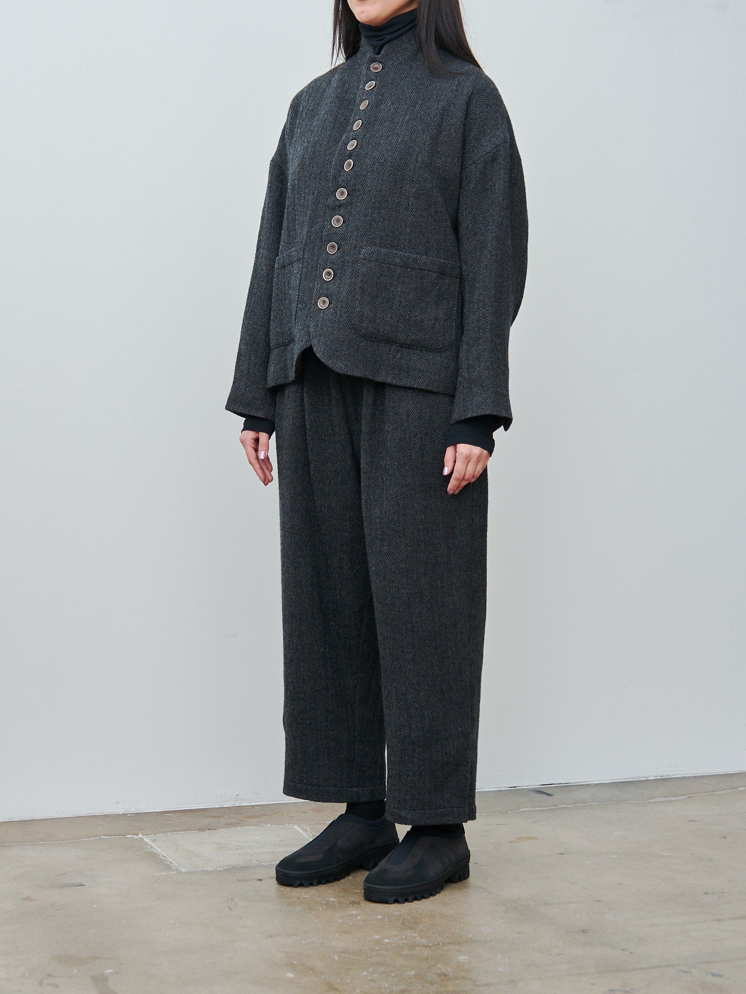 Namu Shop - Ichi Antiquites Wool Herringbone Pants - Black