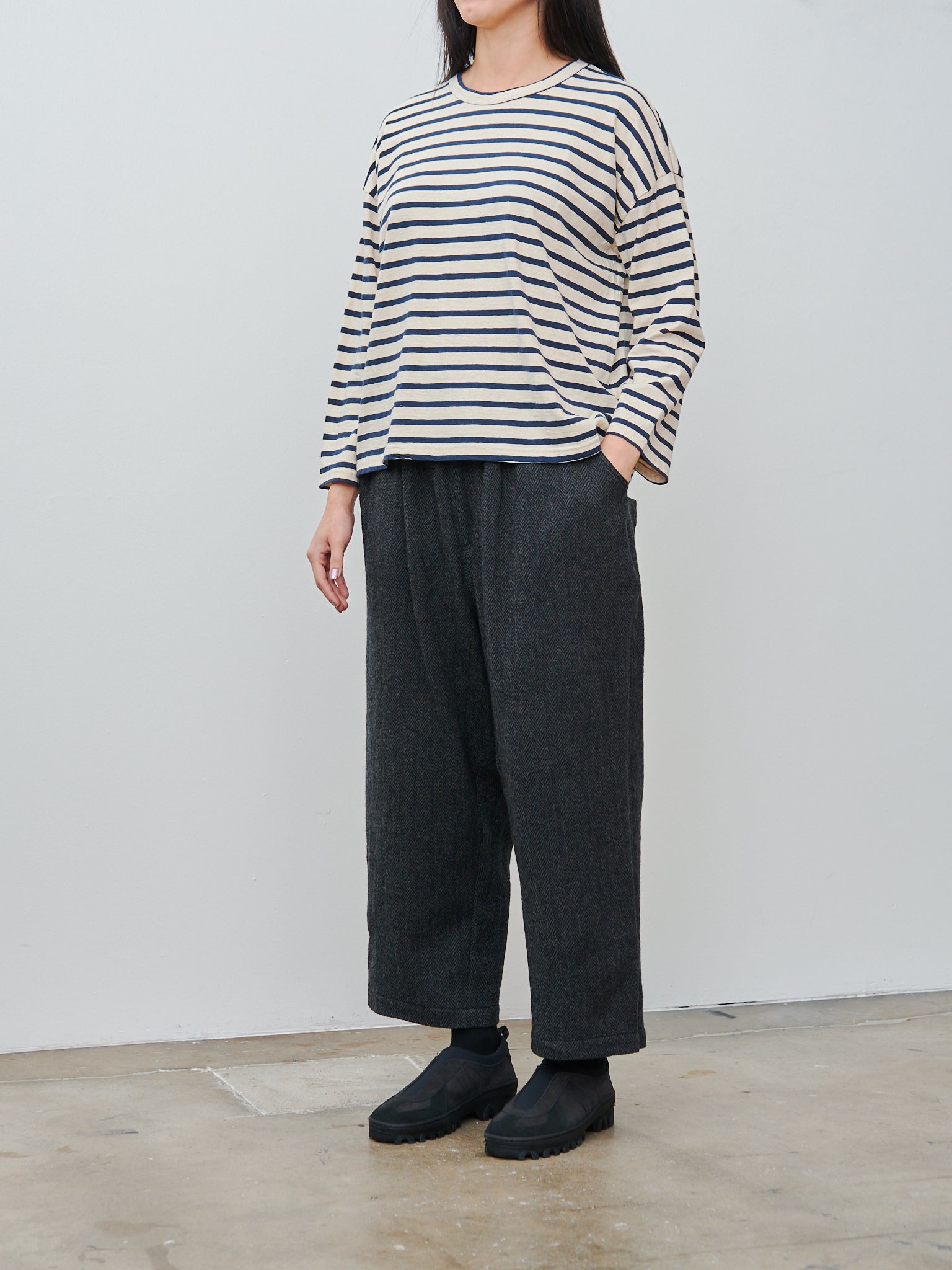 Namu Shop - Ichi Antiquites Wool Herringbone Pants - Black