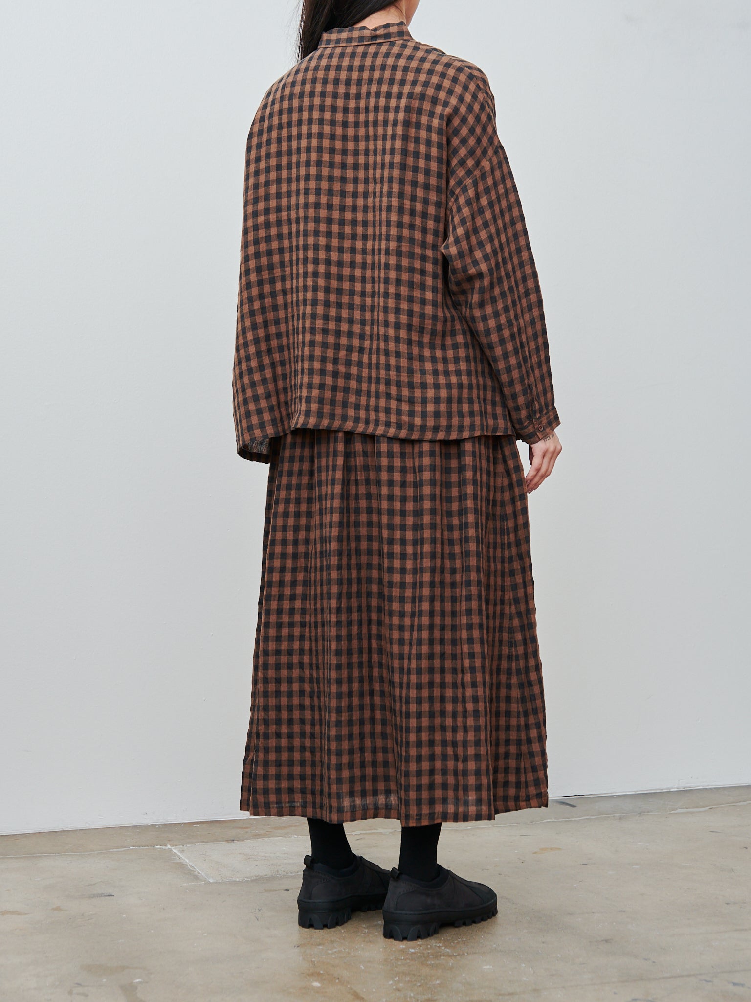 Namu Shop - Ichi Antiquites Linen Gingham Check Shirt - Brown