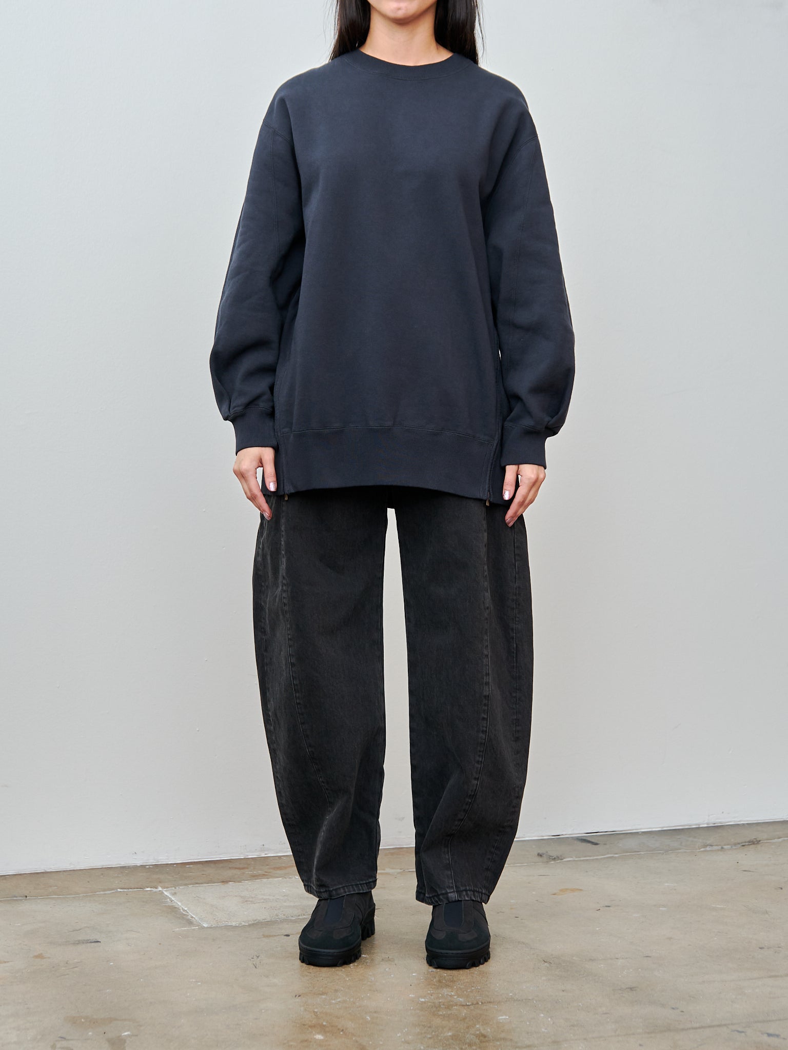 Namu Shop - Unfil Vintage Cotton Fleece Side Zip Oversized Sweatshirt - Old Black