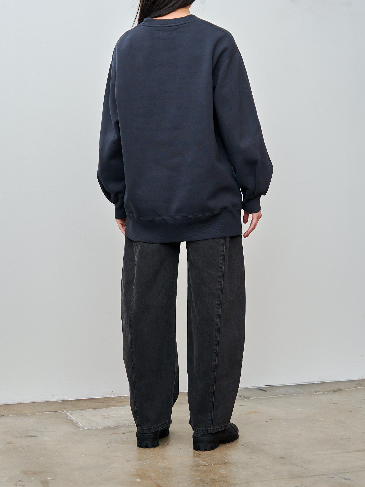 Namu Shop - Unfil Vintage Cotton Fleece Side Zip Oversized Sweatshirt - Old Black