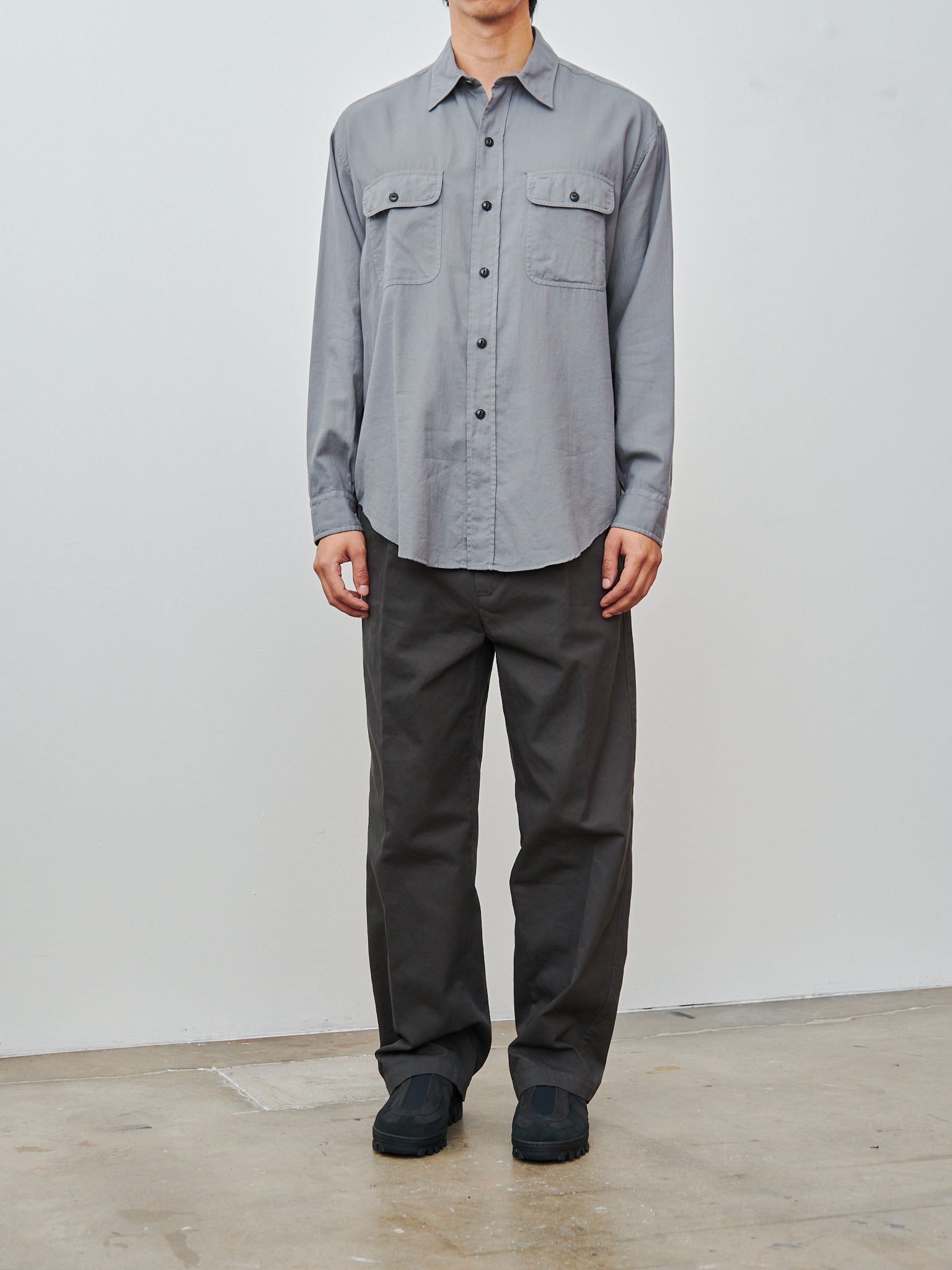 Namu Shop - Yleve Cotton Twill Garment Dye Trousers - Gray
