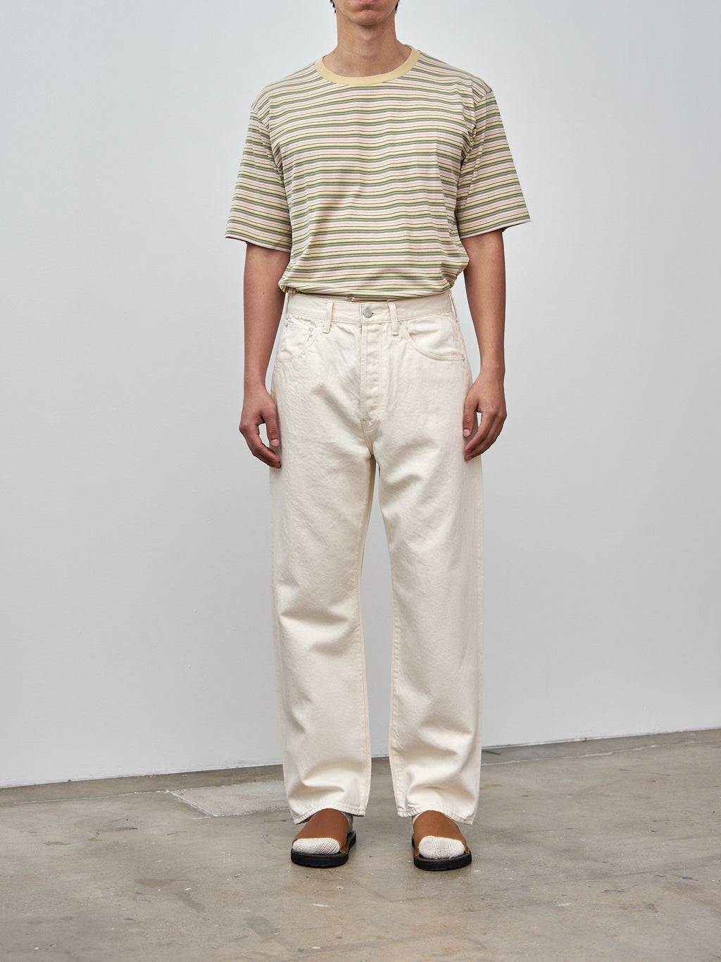 Namu Shop - Auralee Hard Twist Cotton Border Tee - Beige Border