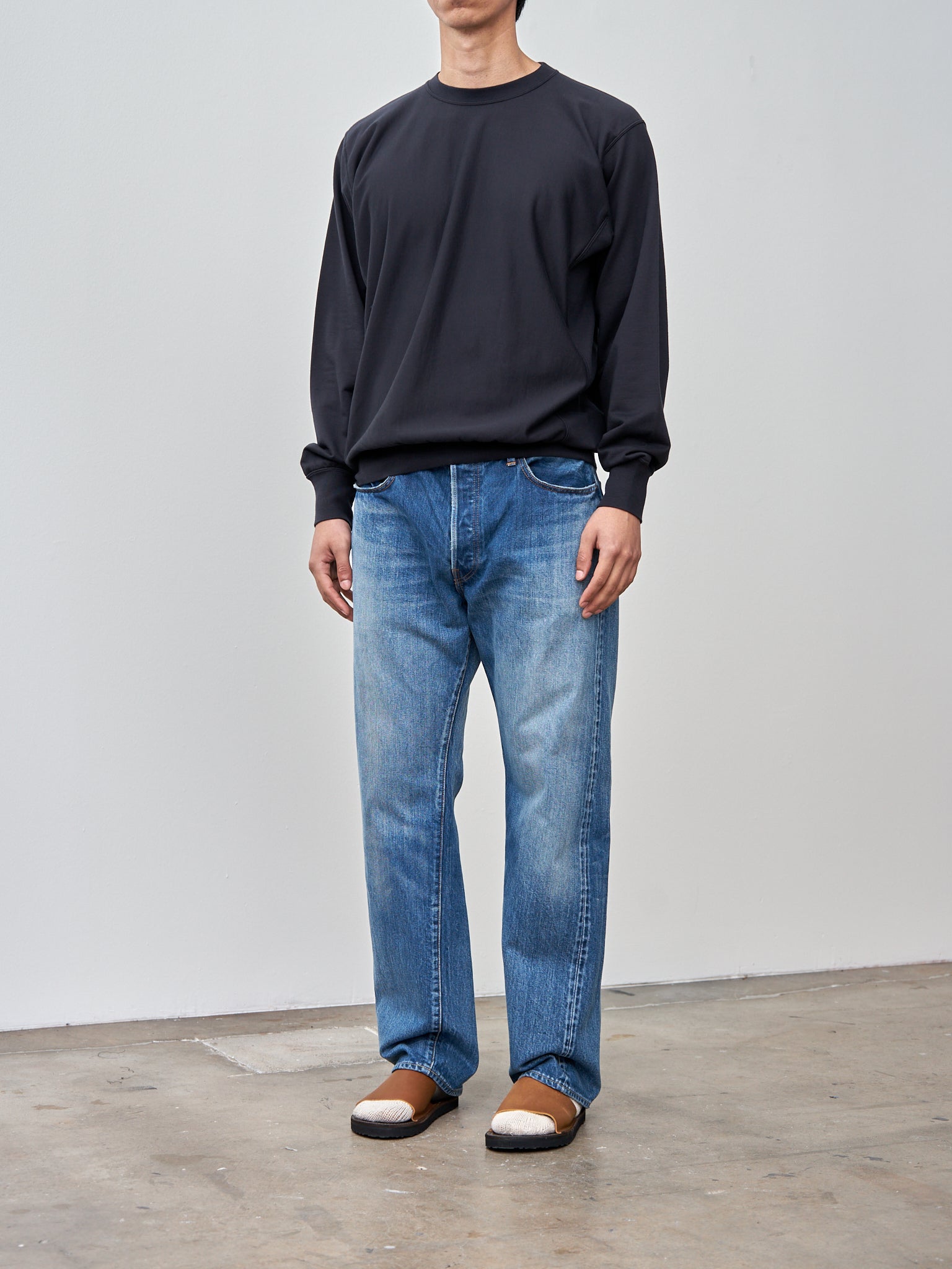Namu Shop - Ciota Straight 5 Pocket Pants - Medium Dark Blue Damage