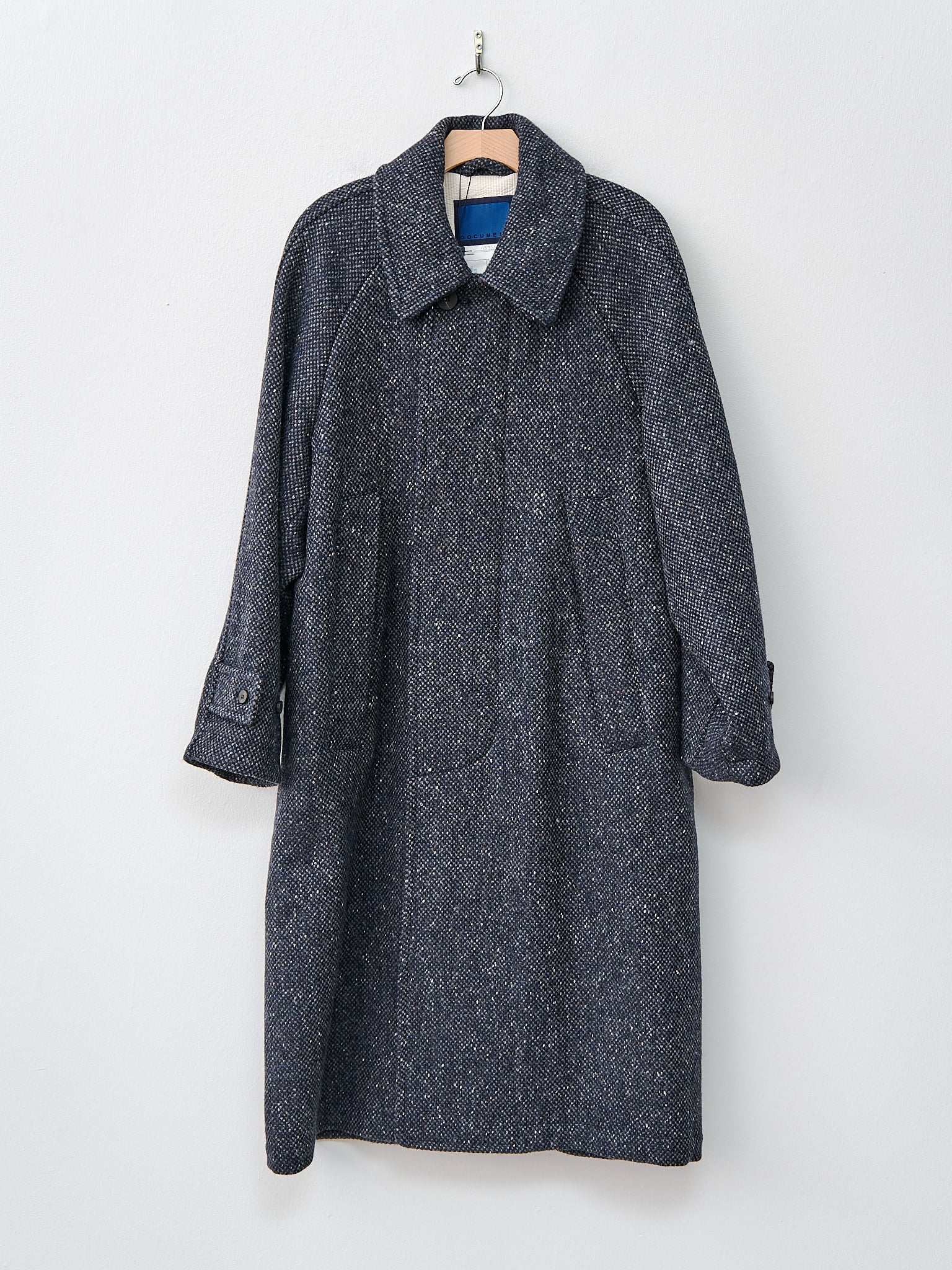 Namu Shop - Document Donegal Tweed Inverted Pleats Balmacaan Coat - Navy