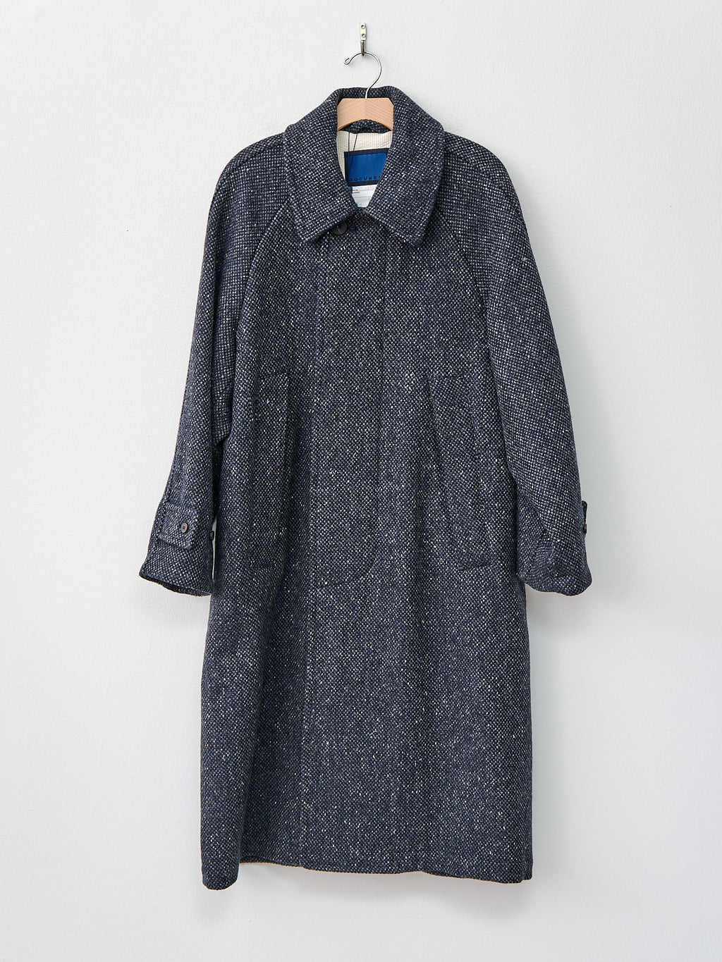 Namu Shop - Document Donegal Tweed Inverted Pleats Balmacaan Coat - Navy