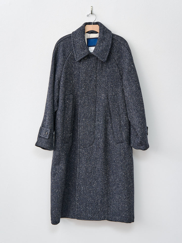 Namu Shop - Document Donegal Tweed Inverted Pleats Balmacaan Coat - Navy