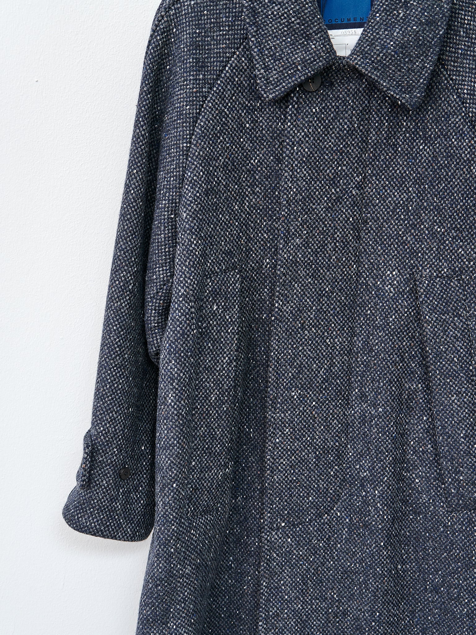 Namu Shop - Document Donegal Tweed Inverted Pleats Balmacaan Coat - Navy