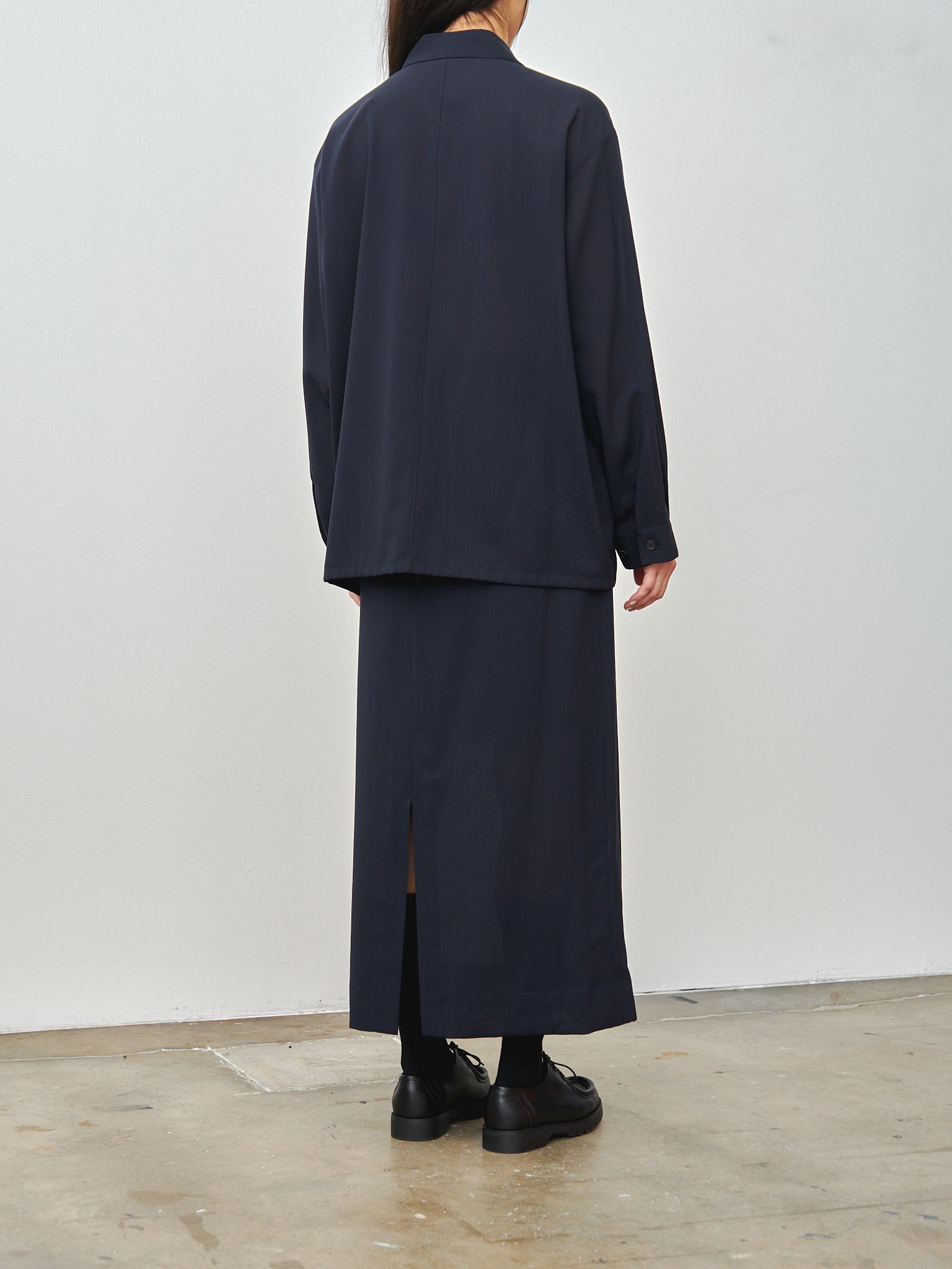 Namu Shop - Aton Wool Lawn Straight Skirt - Navy