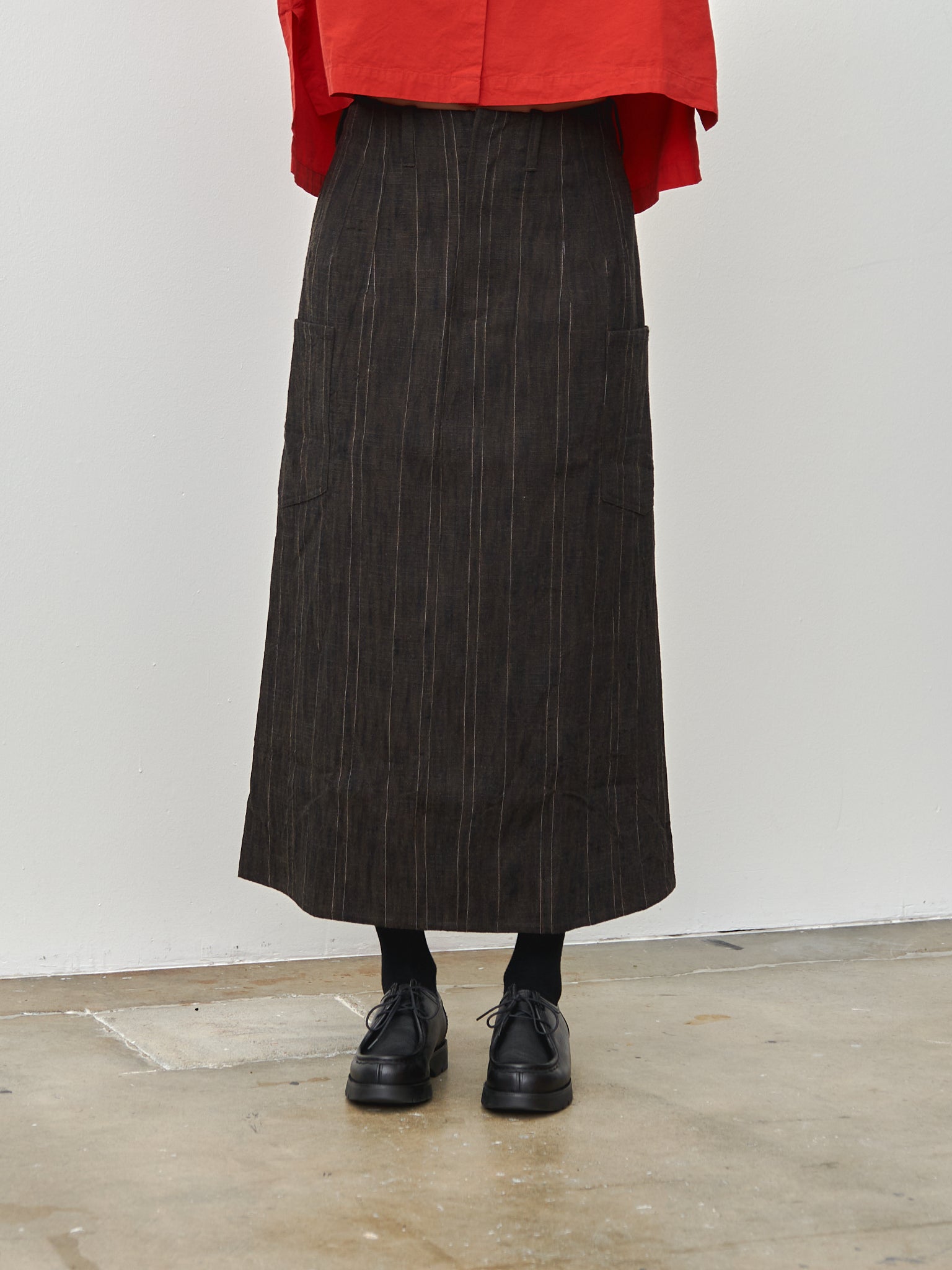 Namu Shop - Toogood The Scout Skirt - Crumpled Stripe Walnut