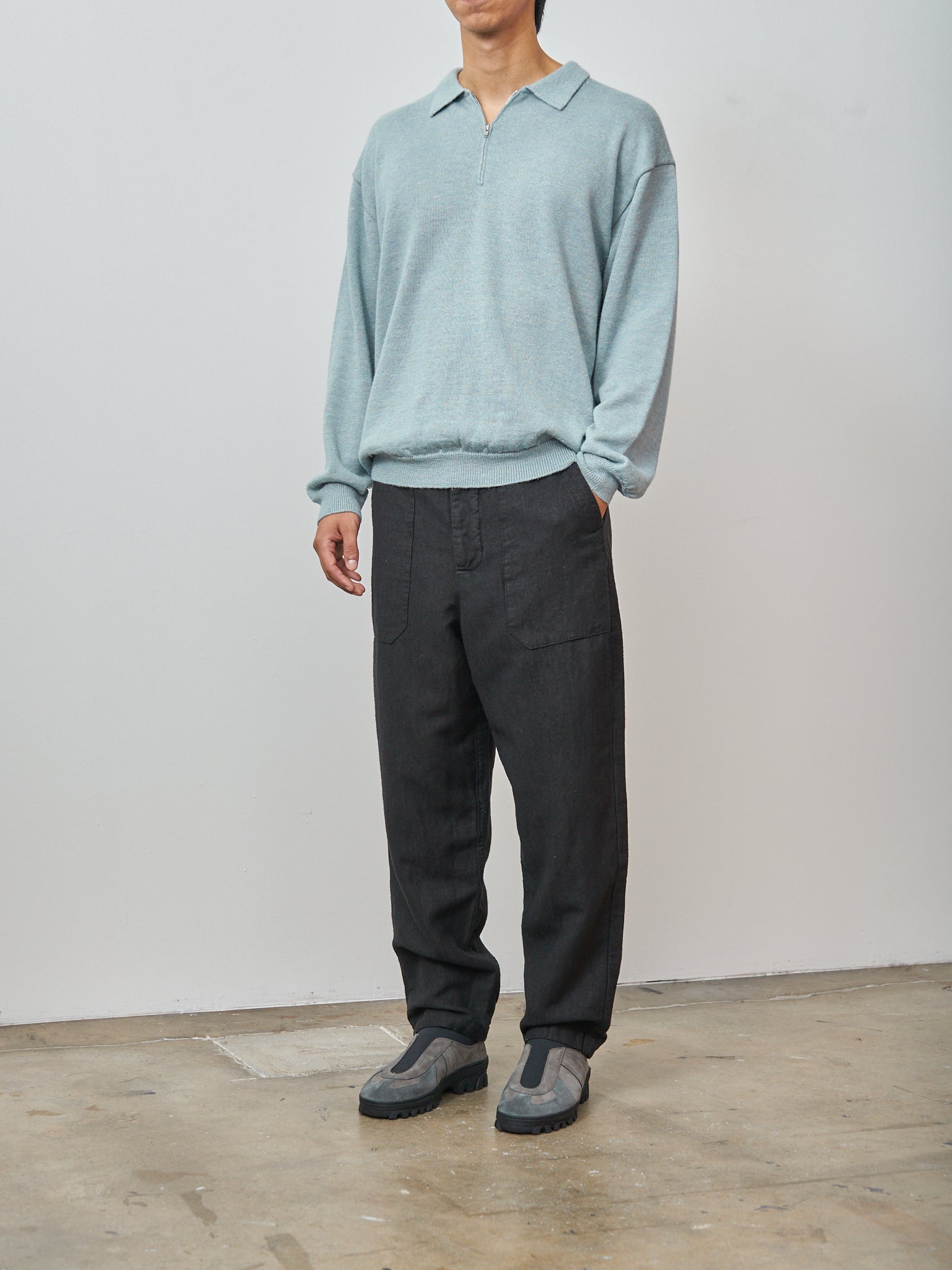 Namu Shop - Aton Baby Alpaca Linen Zip Up Polo Sweater - Sax