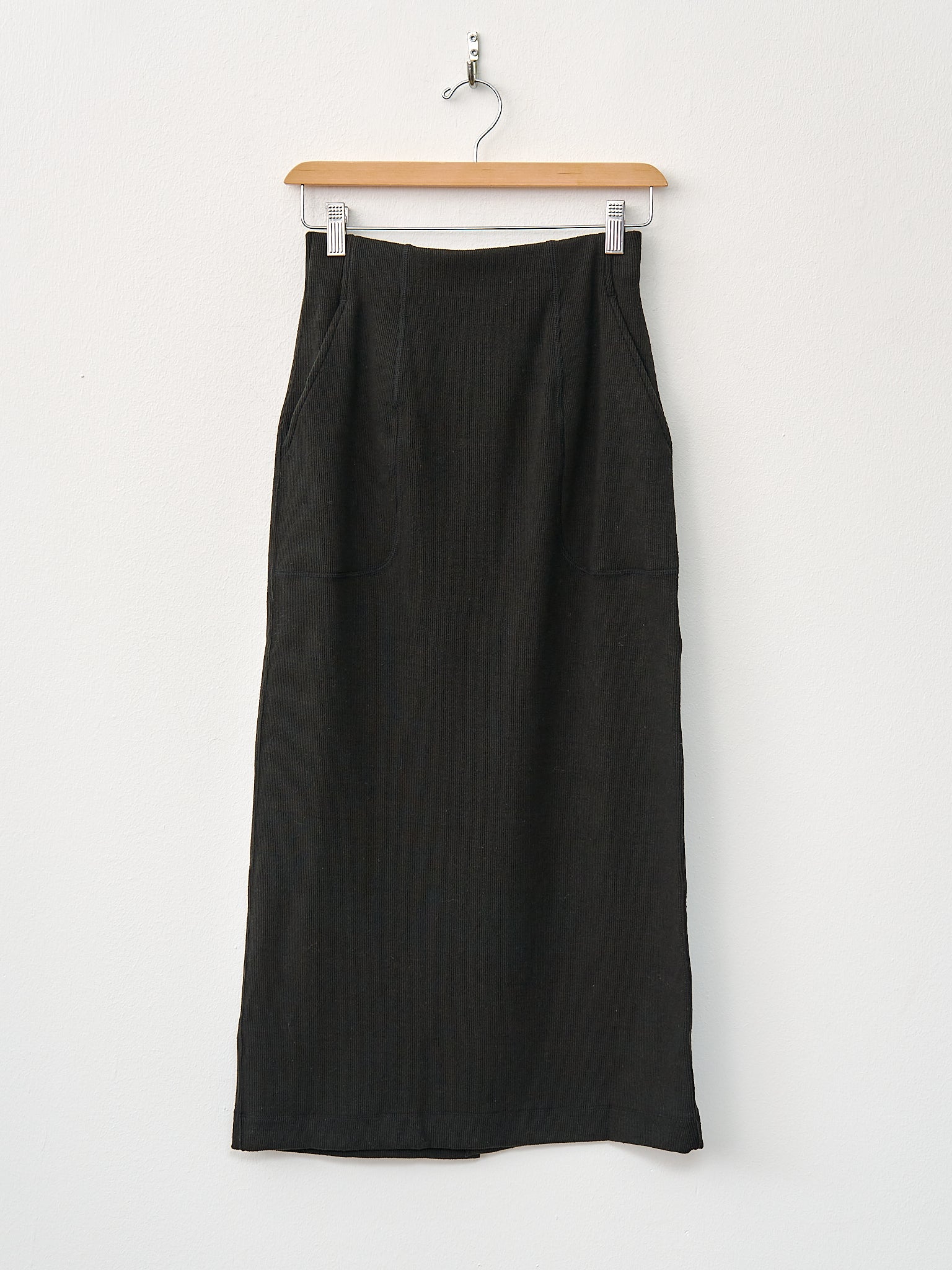 Namu Shop - Unfil Stretch Raw Silk Ribbed Jersey Pencil Midi Skirt - Black