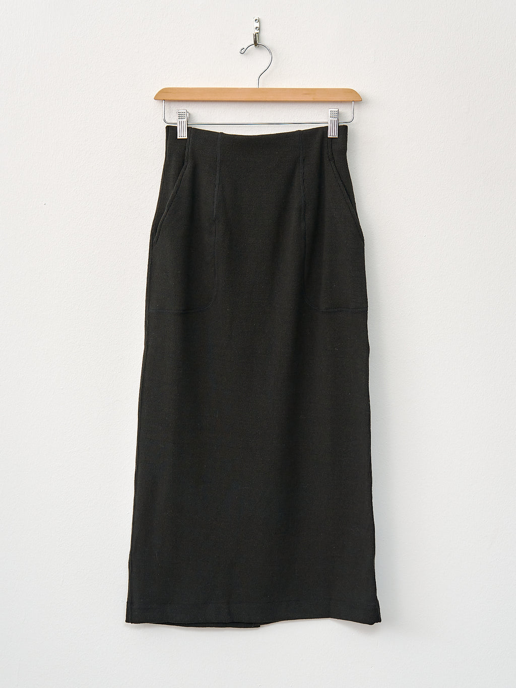 Namu Shop - Unfil Stretch Raw Silk Ribbed Jersey Pencil Midi Skirt - Black