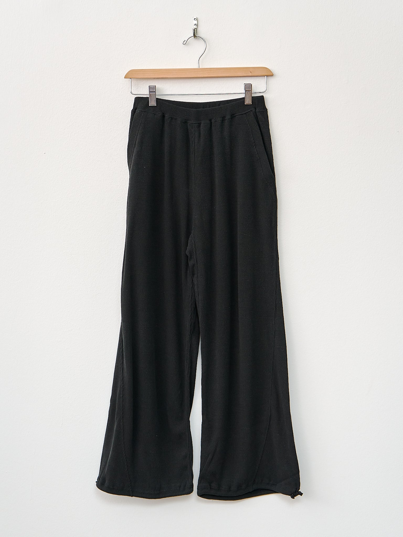 Namu Shop - Unfil Stretch Raw Silk Ribbed Jersey Wide Leg Pants - Black