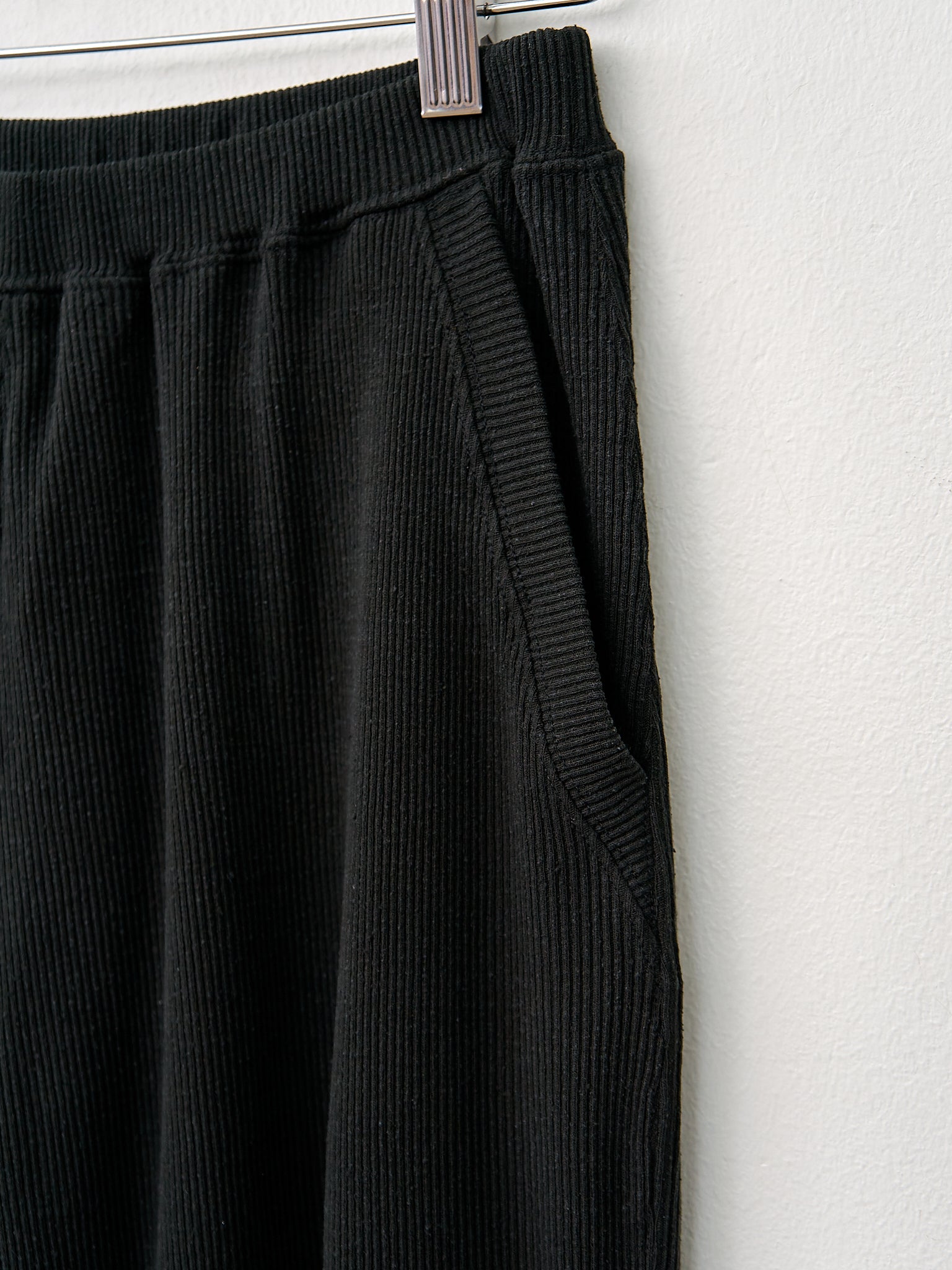 Namu Shop - Unfil Stretch Raw Silk Ribbed Jersey Wide Leg Pants - Black