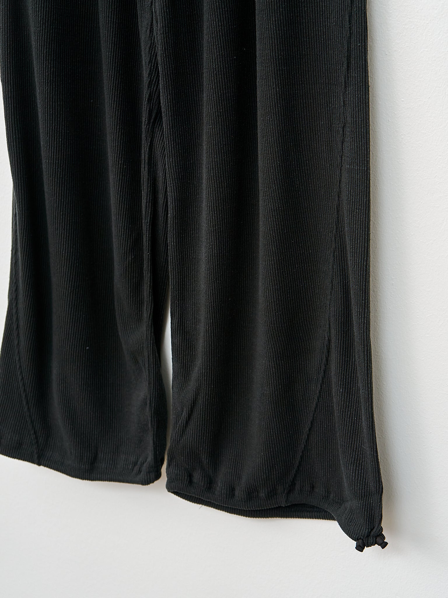 Namu Shop - Unfil Stretch Raw Silk Ribbed Jersey Wide Leg Pants - Black