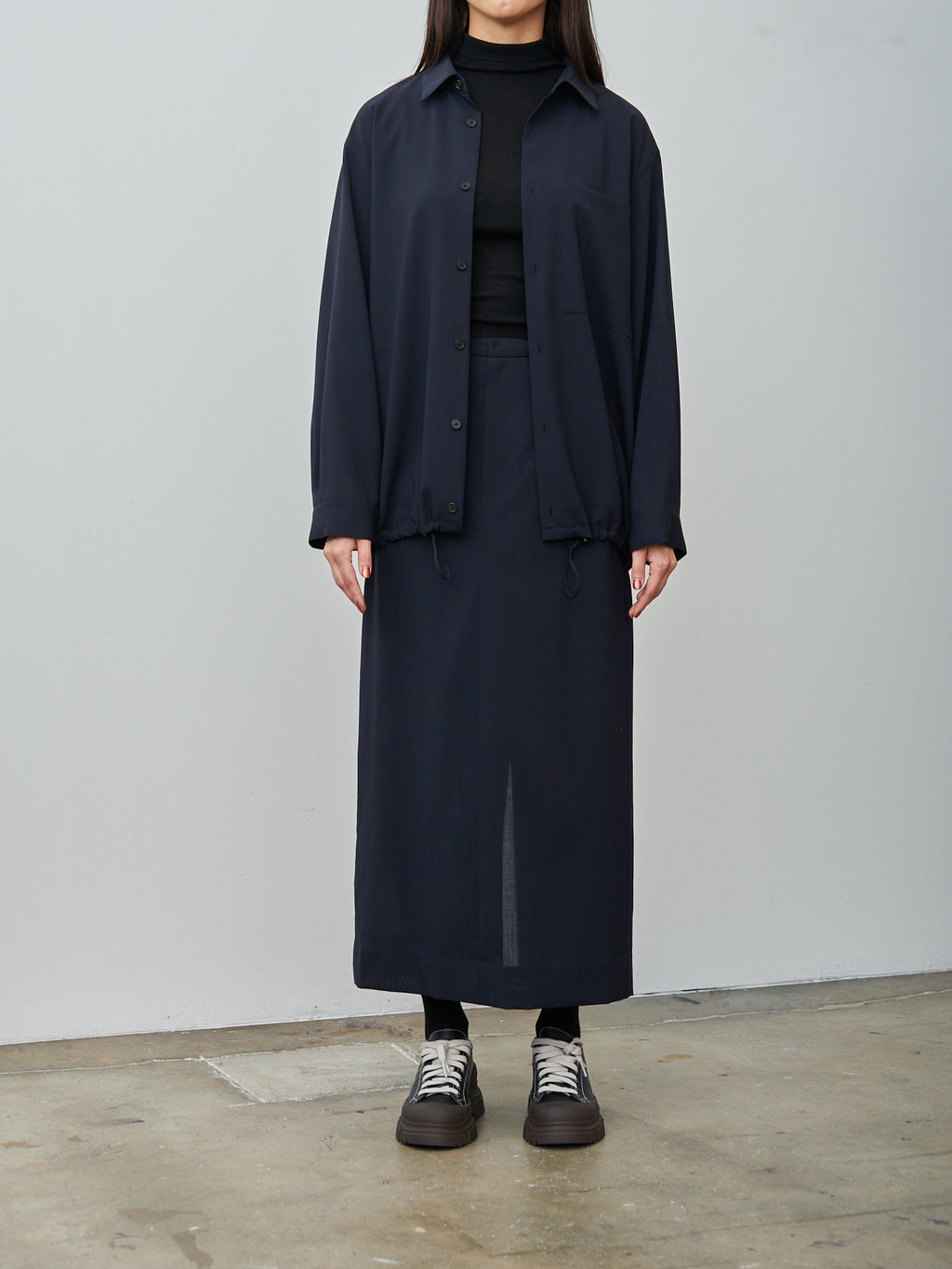 Namu Shop - Aton Wool Lawn Straight Skirt - Navy