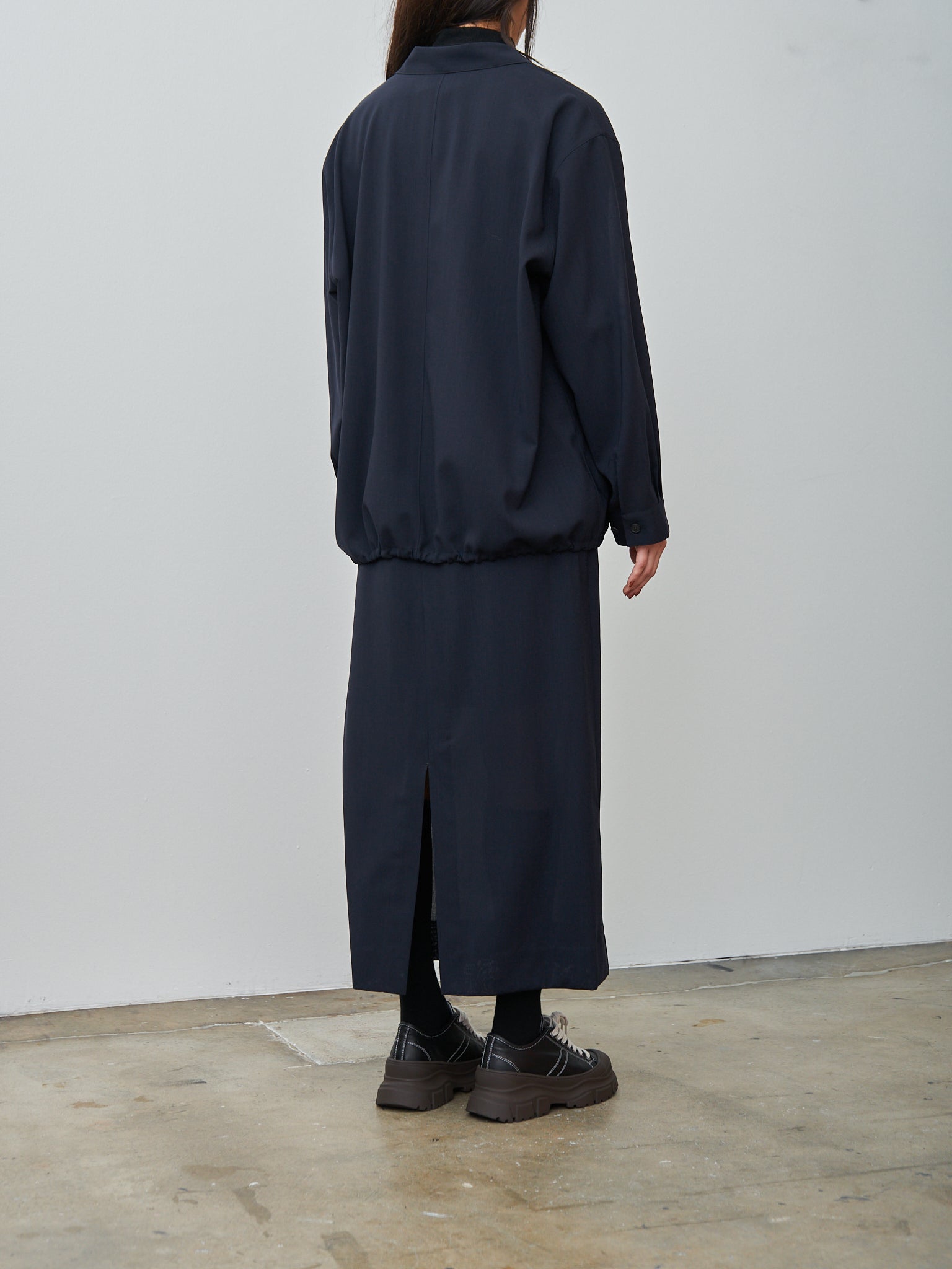Namu Shop - Aton Wool Lawn Straight Skirt - Navy