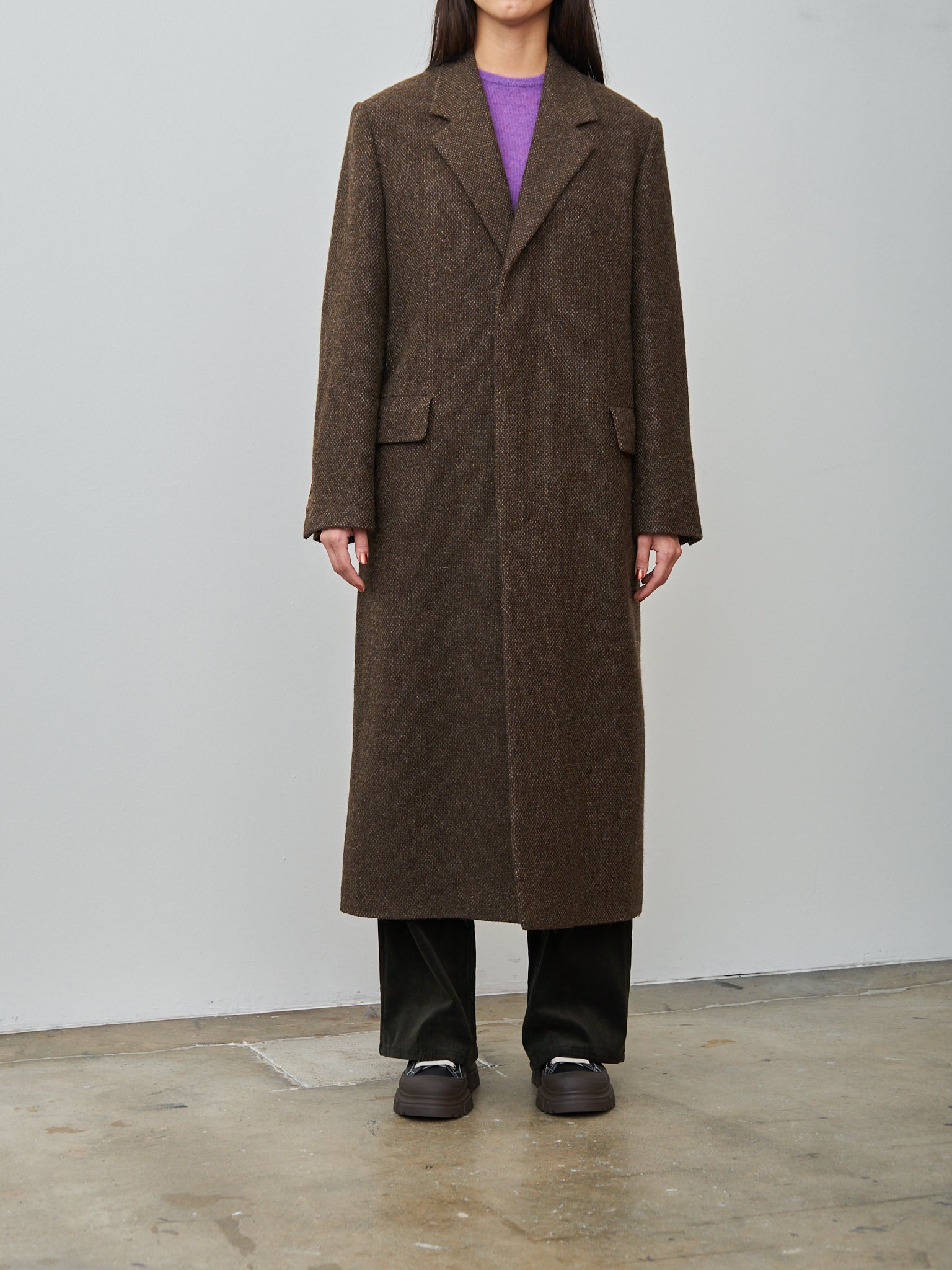 Namu Shop - Auralee Lama Shetland Wool Tweed Chesterfield Coat - Brown Tweed