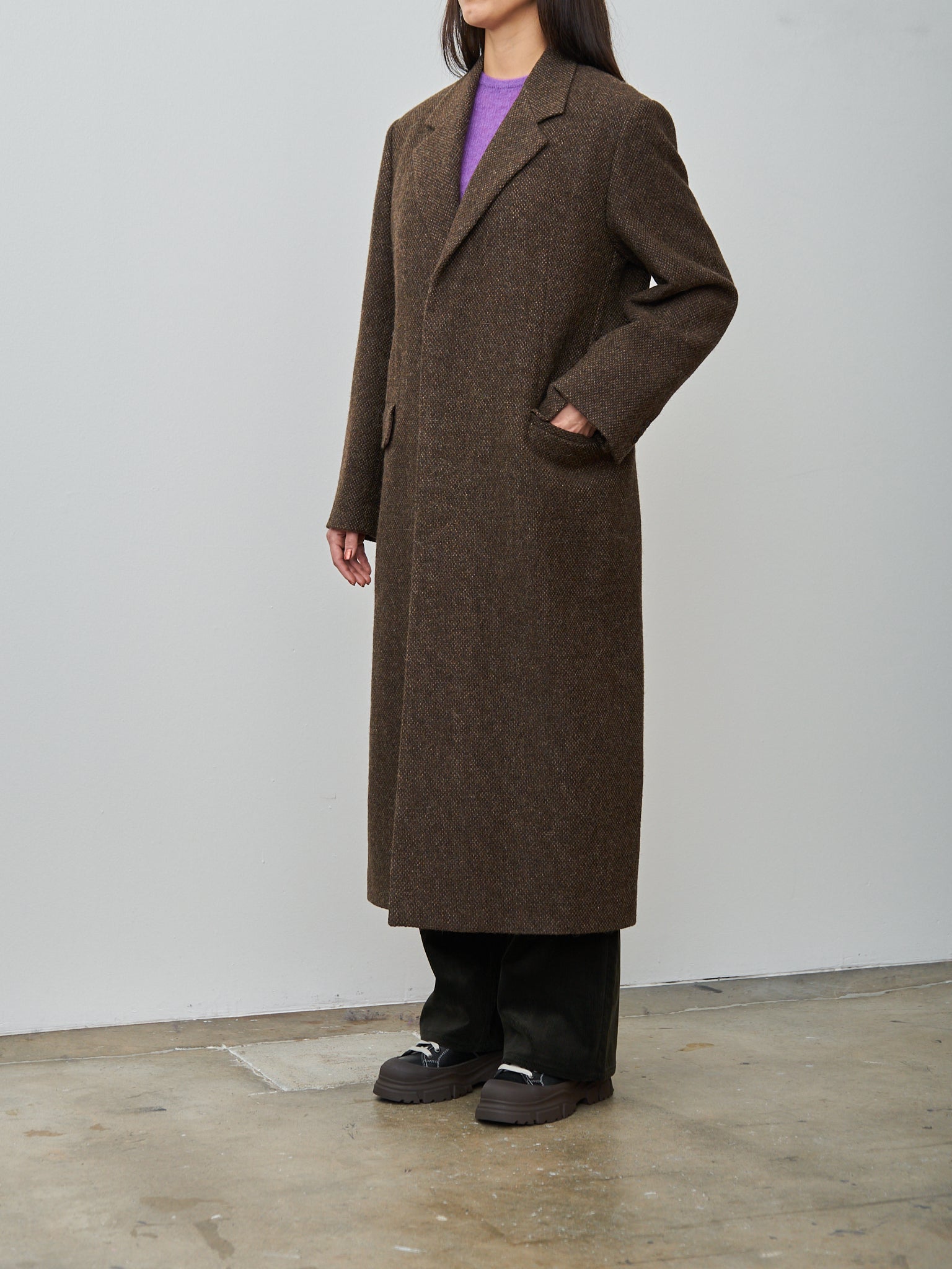 Namu Shop - Auralee Lama Shetland Wool Tweed Chesterfield Coat - Brown Tweed