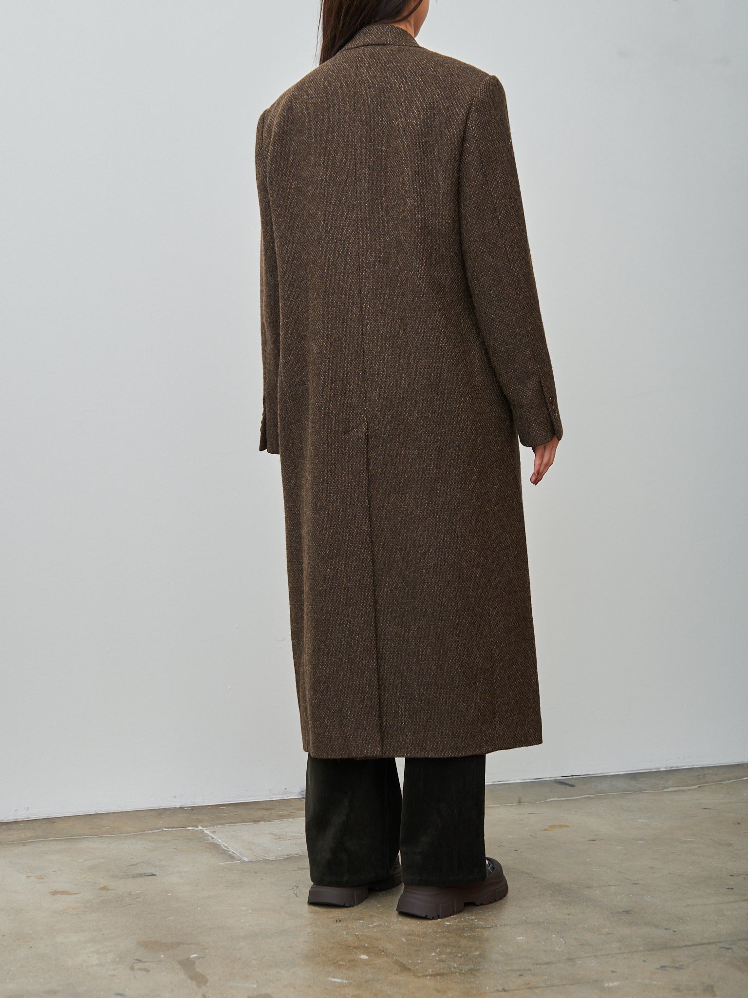 Namu Shop - Auralee Lama Shetland Wool Tweed Chesterfield Coat - Brown Tweed