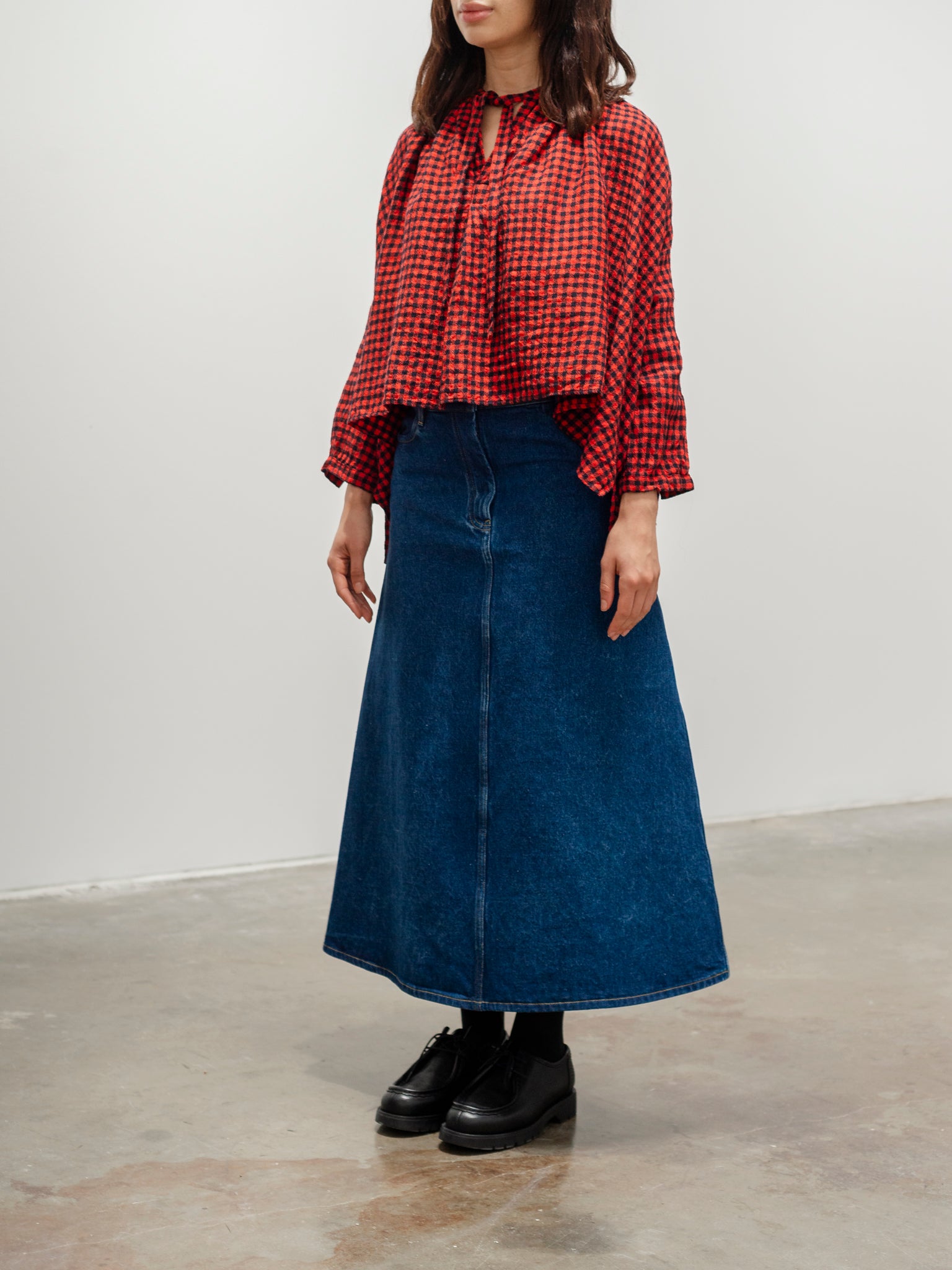 Namu Shop - Veritecoeur L/W Check Blouse - Red x Navy