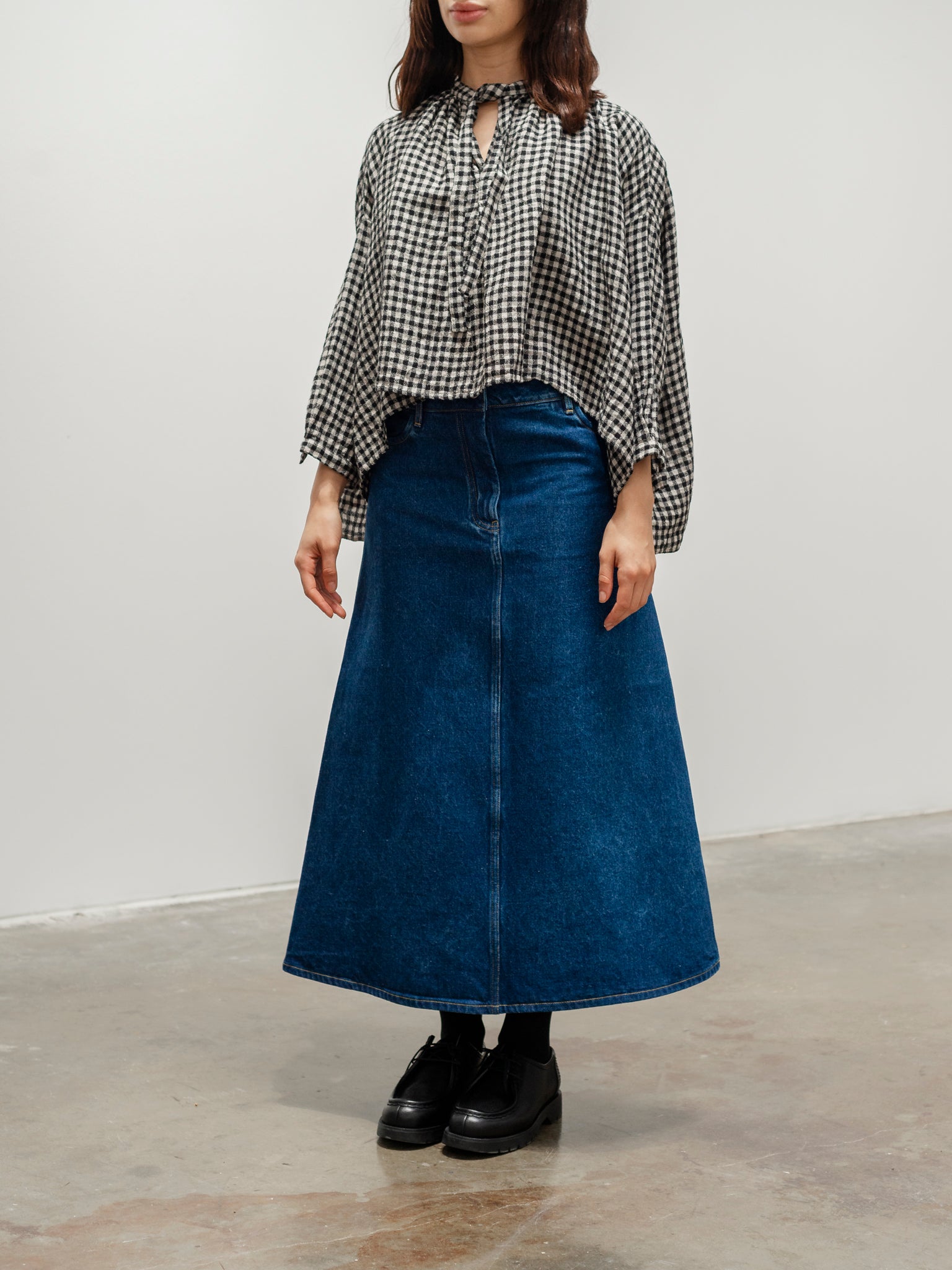 Namu Shop - Veritecoeur L/W Check Blouse - Cream x Black