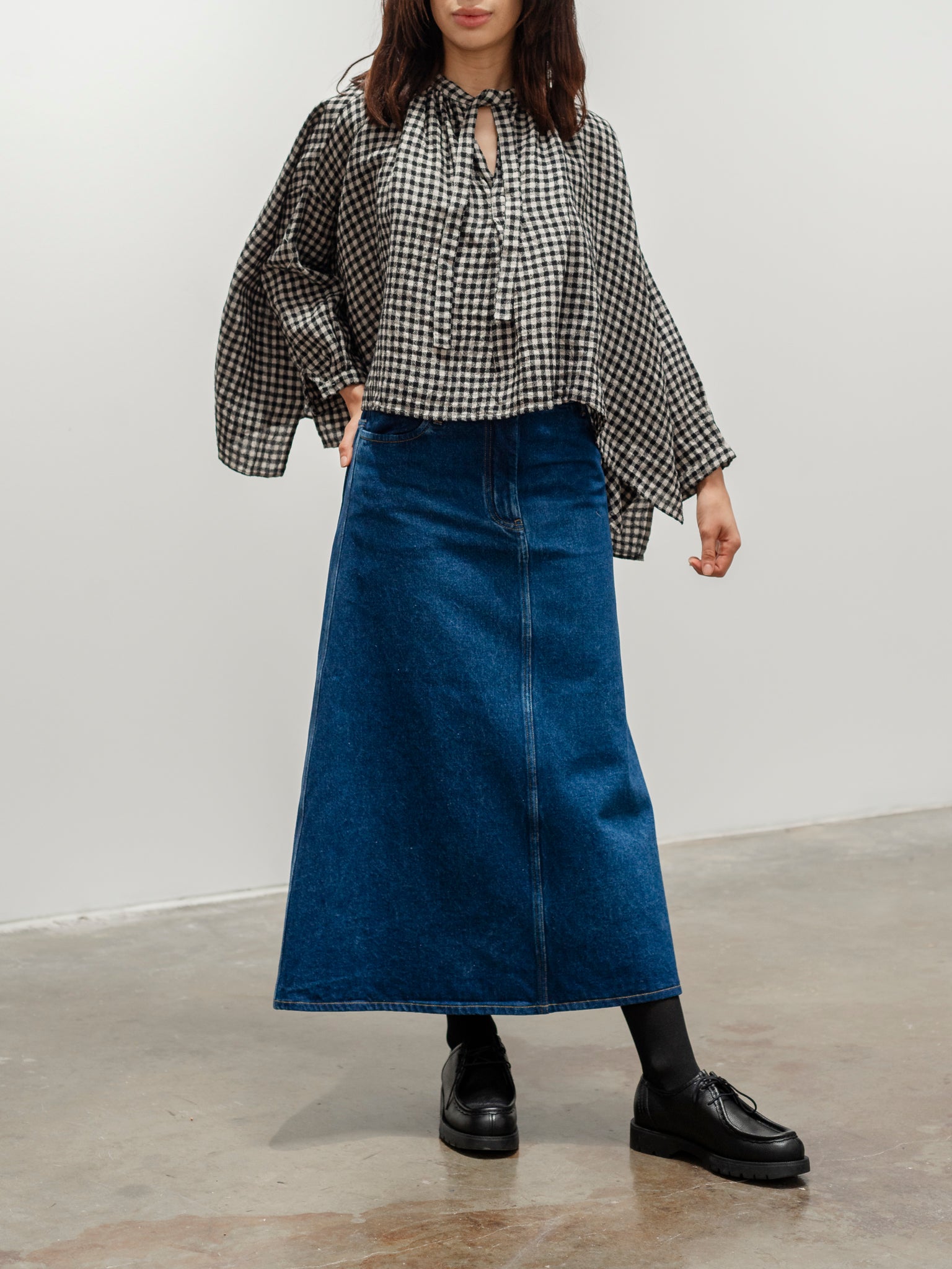 Namu Shop - Veritecoeur L/W Check Blouse - Cream x Black