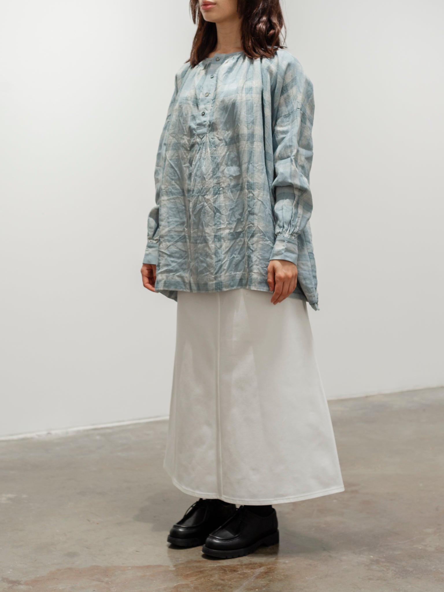 Namu Shop - Ichi Antiquites Linen Check Blouse - Sax Blue