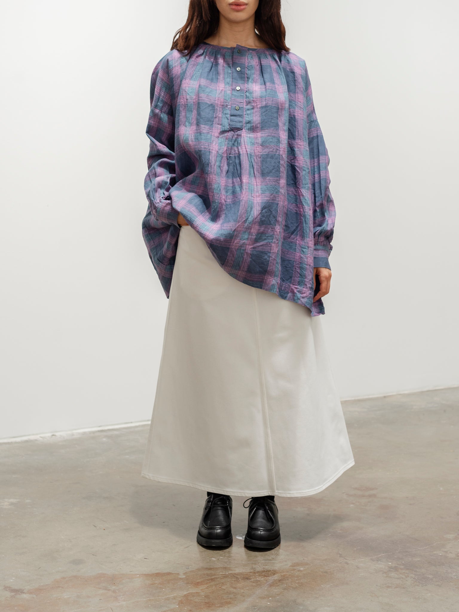 Namu Shop - Ichi Antiquites Linen Check Blouse - Navy