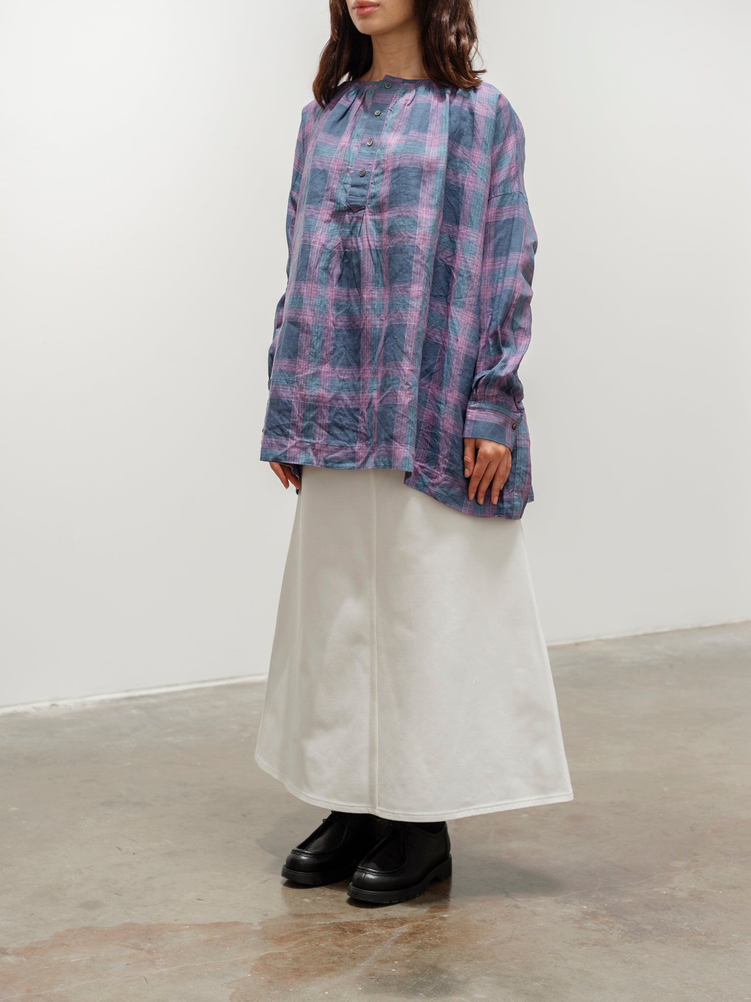Namu Shop - Ichi Antiquites Linen Check Blouse - Navy