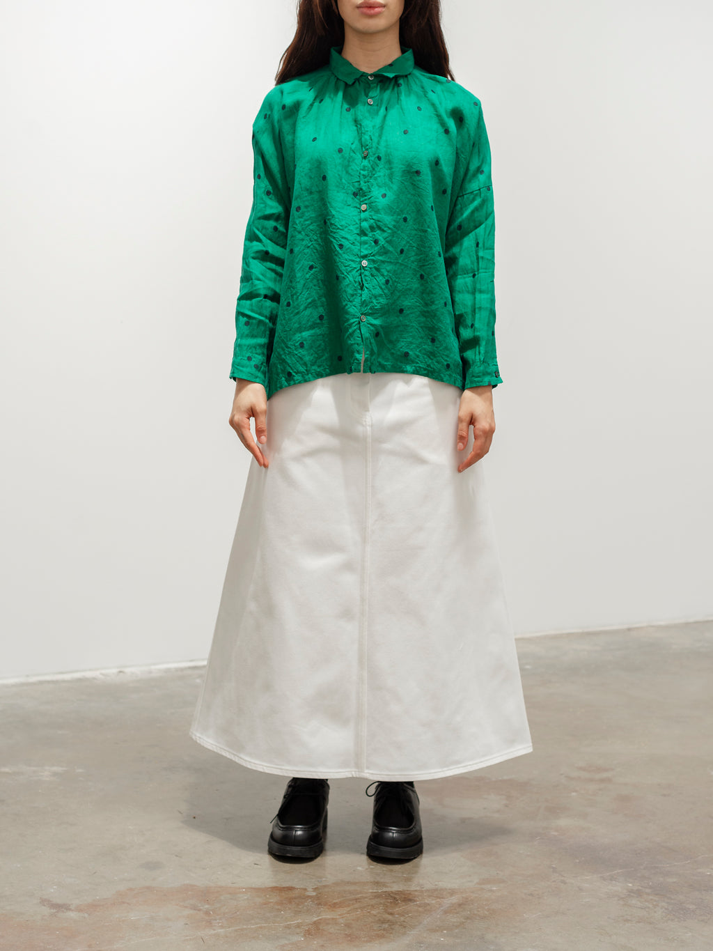 Namu Shop - Ichi Antiquites Linen Dot Shirt - Green x Black