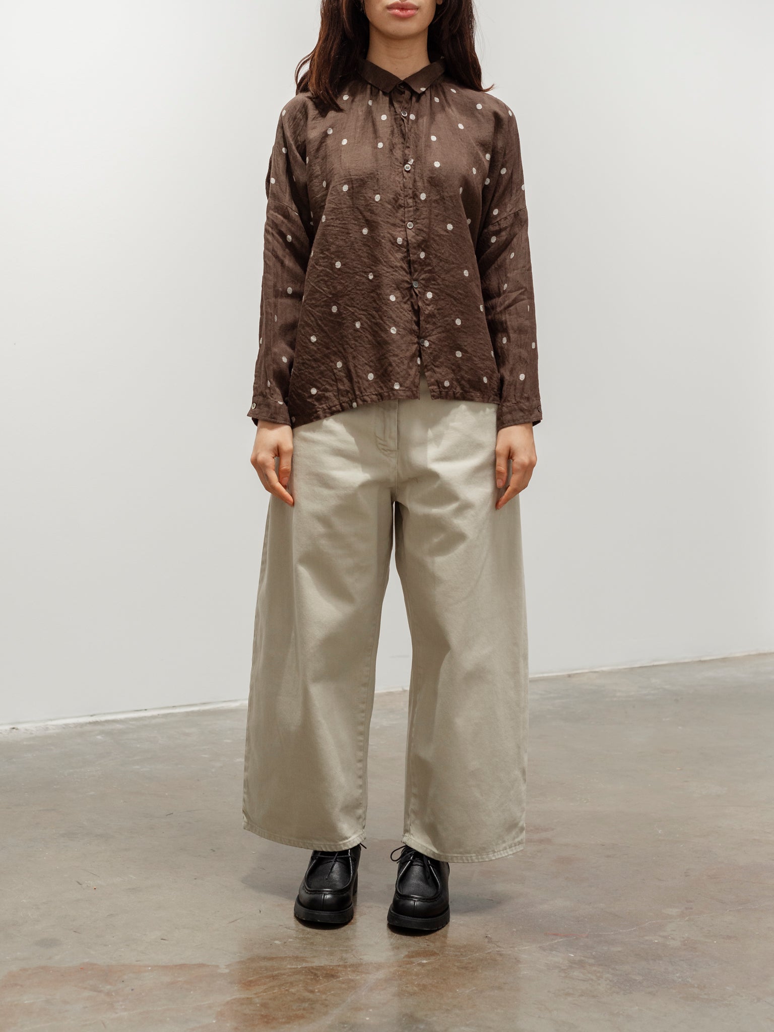 Namu Shop - Ichi Antiquites Linen Dot Shirt - Brown x Natural