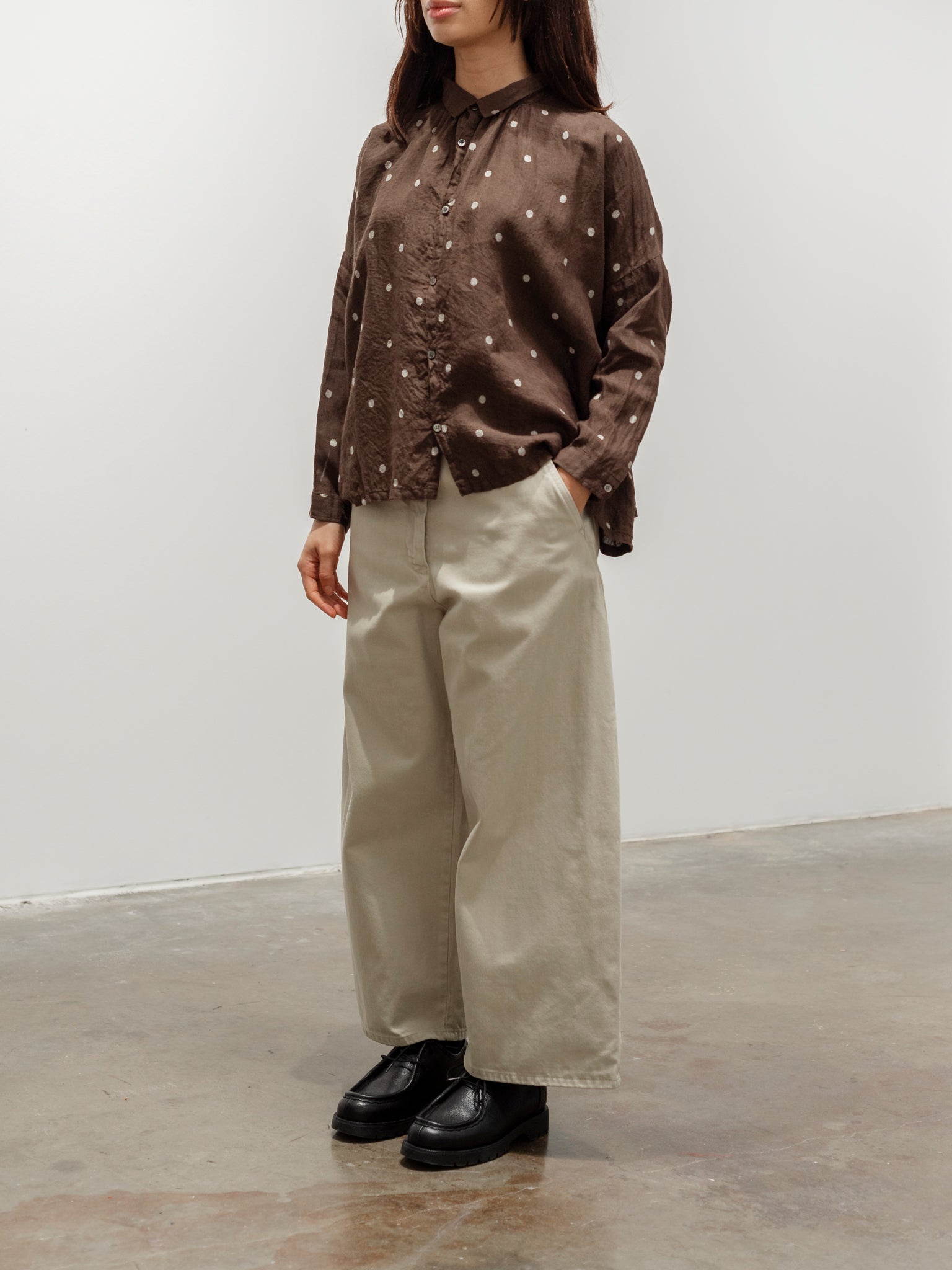 Namu Shop - Ichi Antiquites Linen Dot Shirt - Brown x Natural