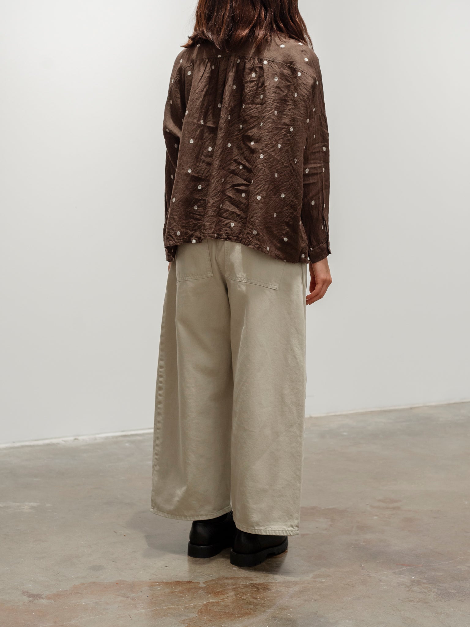 Namu Shop - Ichi Antiquites Linen Dot Shirt - Brown x Natural