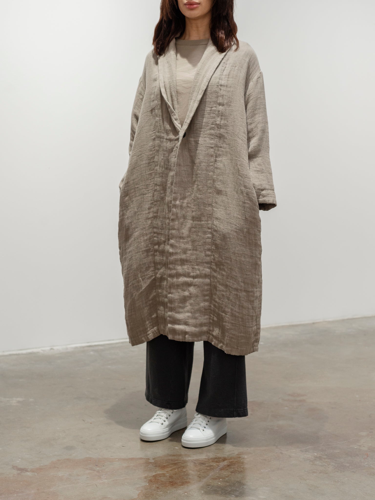 Namu Shop - Ichi Antiquites Linen Dobby AZUMADAKI Robe - Mocha Beige