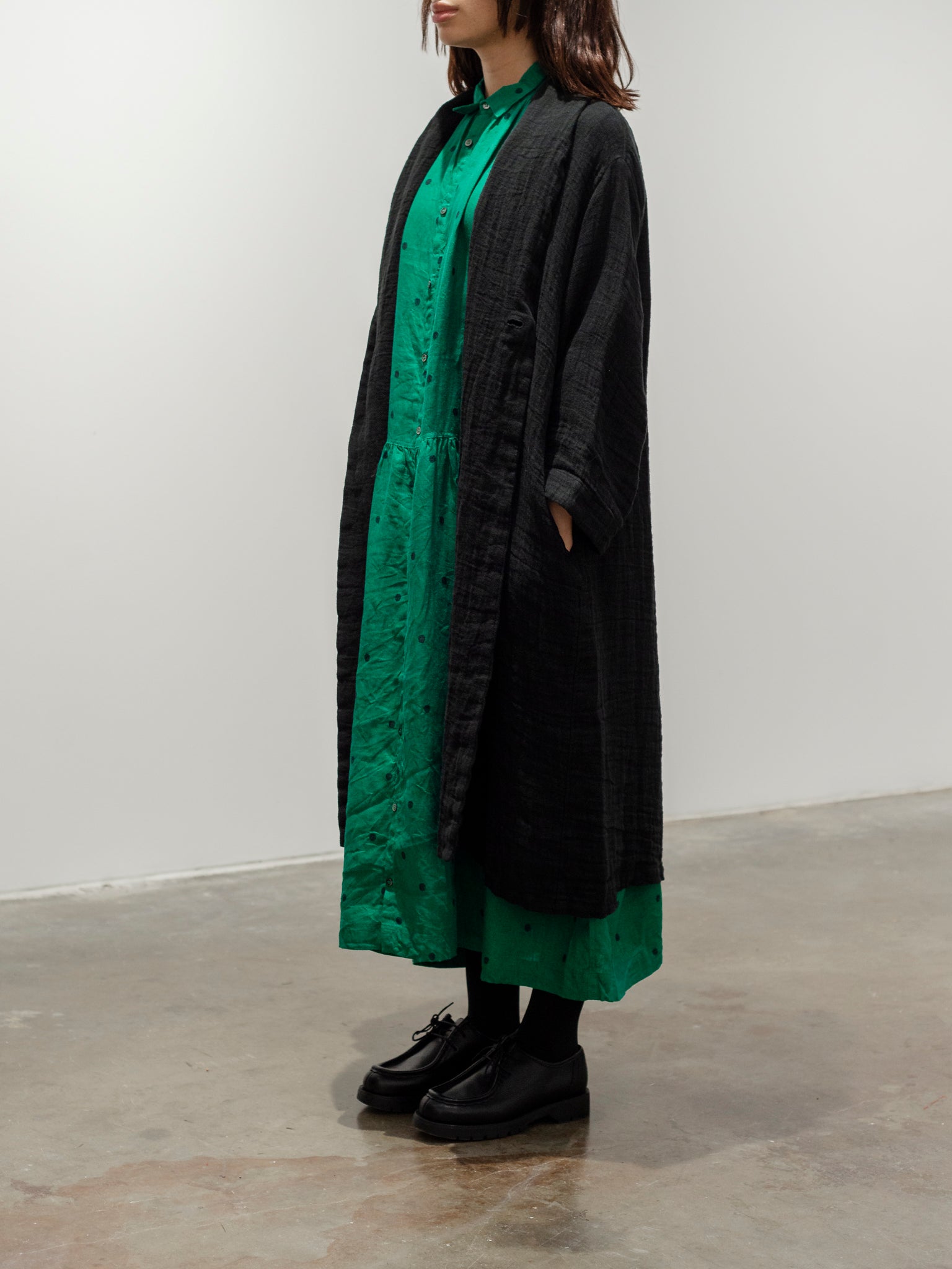 Namu Shop - Ichi Antiquites Linen Dobby AZUMADAKI Robe - Black