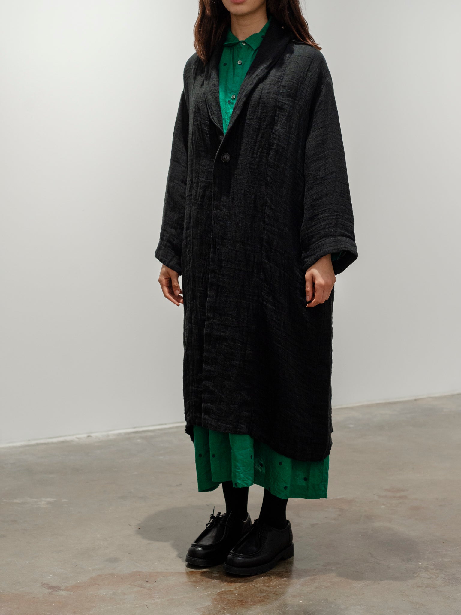 Namu Shop - Ichi Antiquites Linen Dobby AZUMADAKI Robe - Black